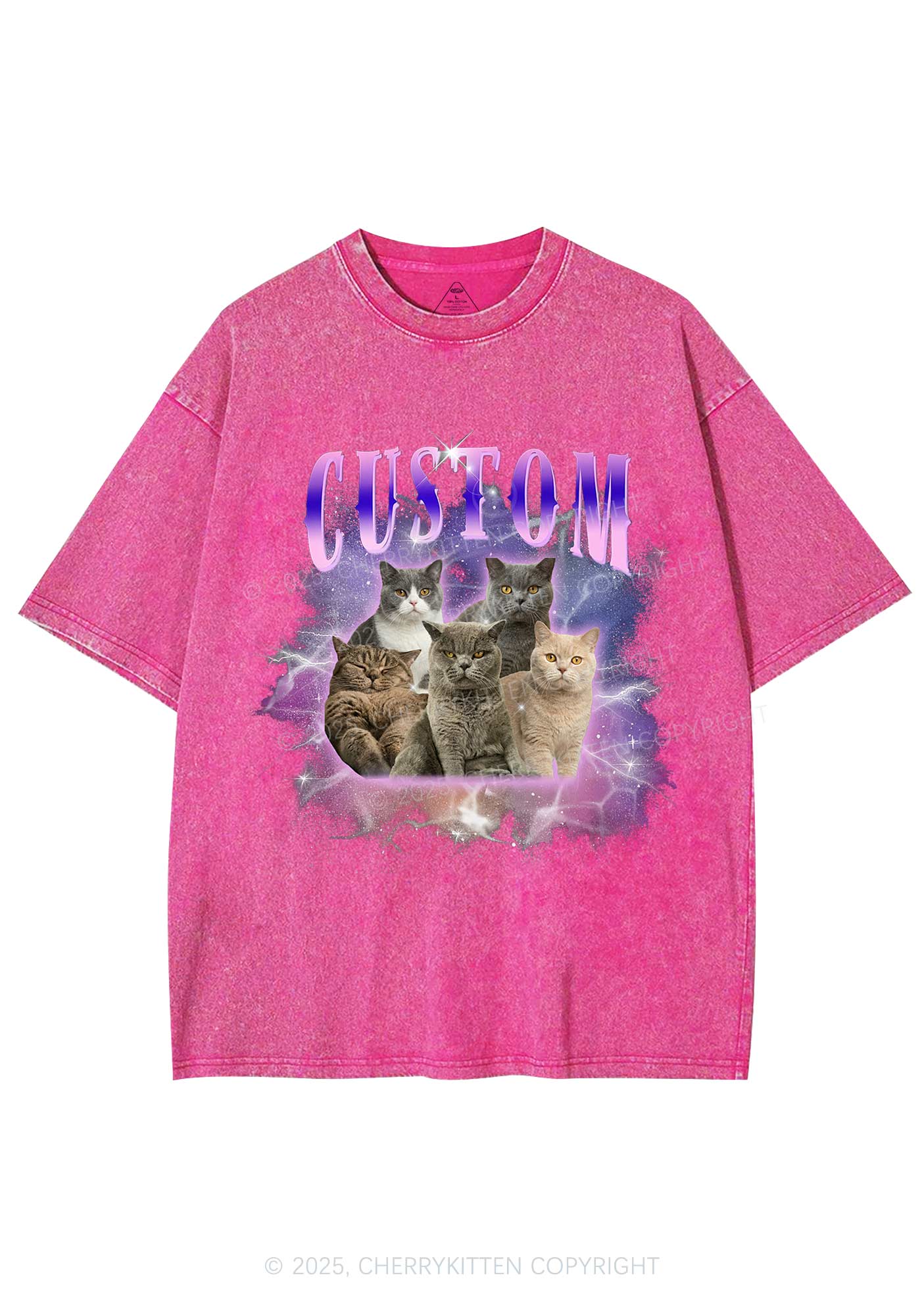 Custom Cat Photo Art Y2K Shirts Washed Tee Cherrykitten - Image 4