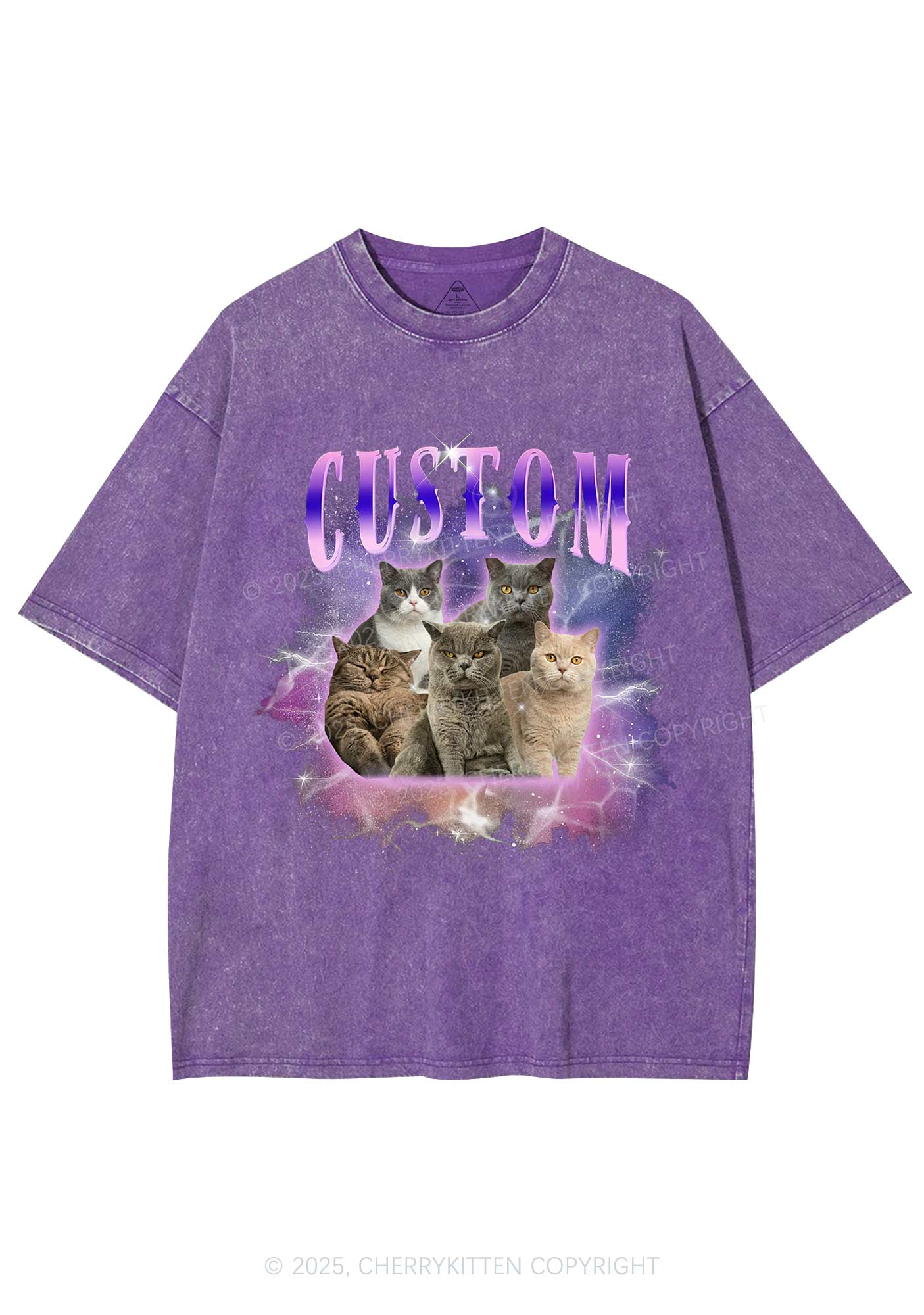 Custom Cat Photo Art Y2K Shirts Washed Tee Cherrykitten - Image 5