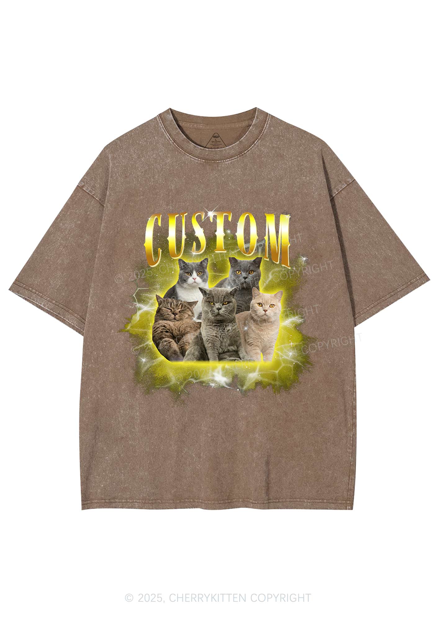 Custom Cat Photo Art Y2K Shirts Washed Tee Cherrykitten - Image 6