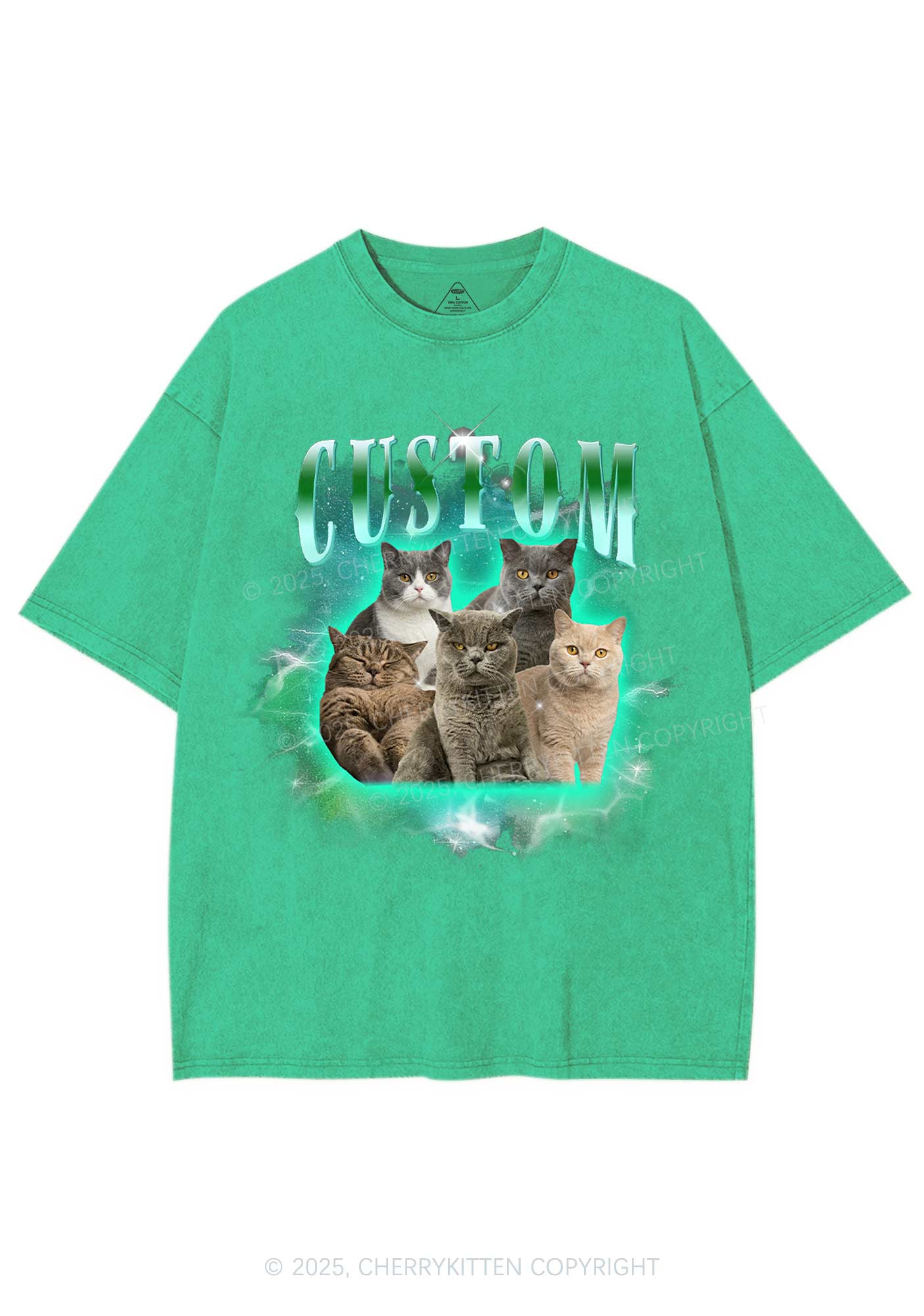Custom Cat Photo Art Y2K Shirts Washed Tee Cherrykitten - Image 7