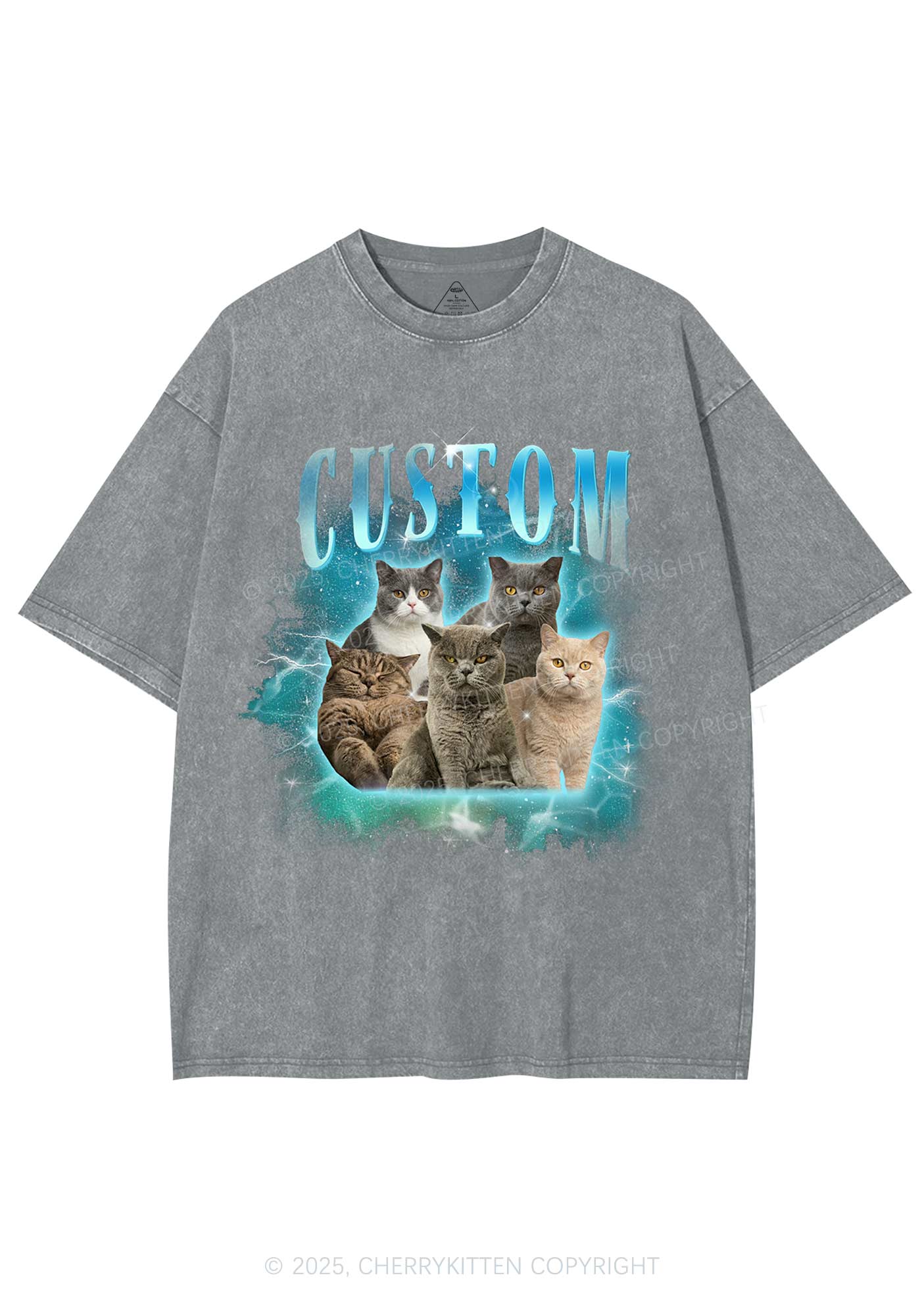 Custom Cat Photo Art Y2K Shirts Washed Tee Cherrykitten - Image 8