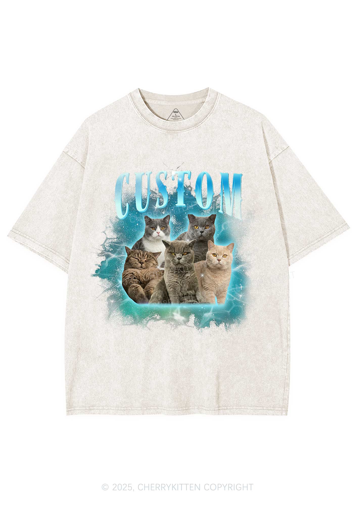 Custom Cat Photo Art Y2K Shirts Washed Tee Cherrykitten - Image 9