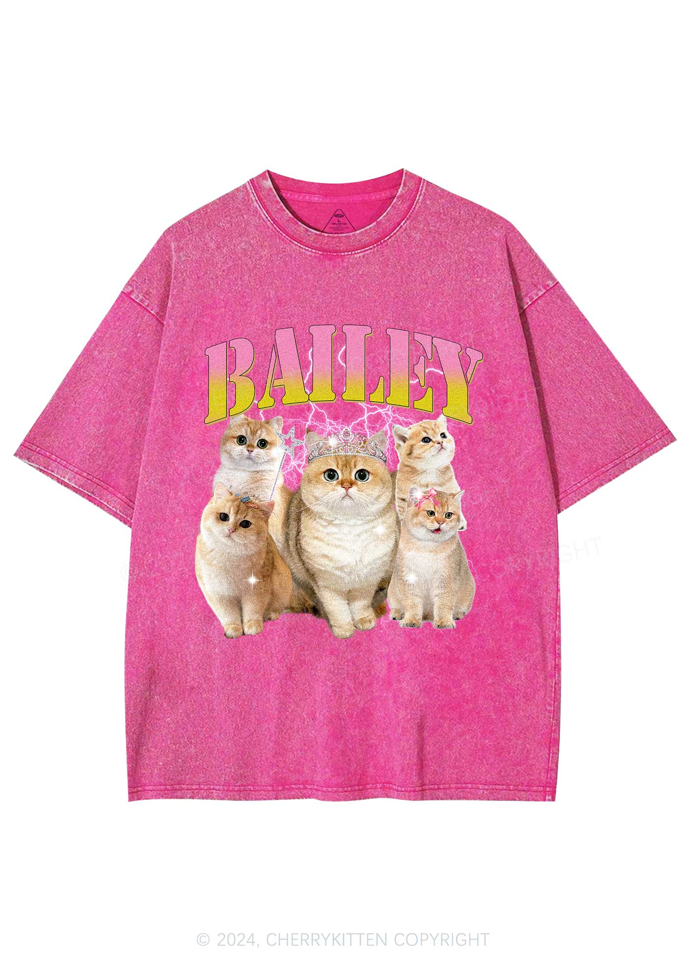 Custom Cat Photo Y2K Washed Tee Cherrykitten - Image 4