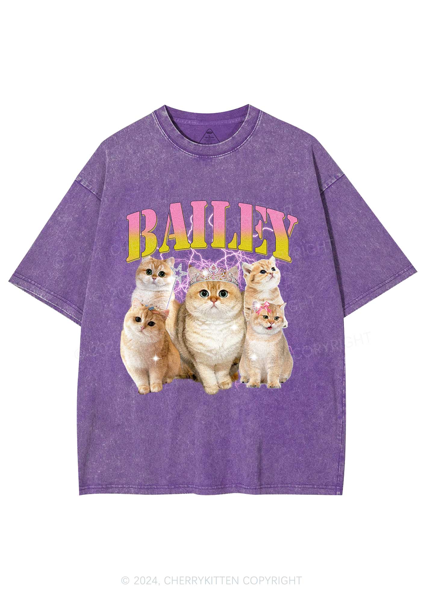 Custom Cat Photo Y2K Washed Tee Cherrykitten - Image 5