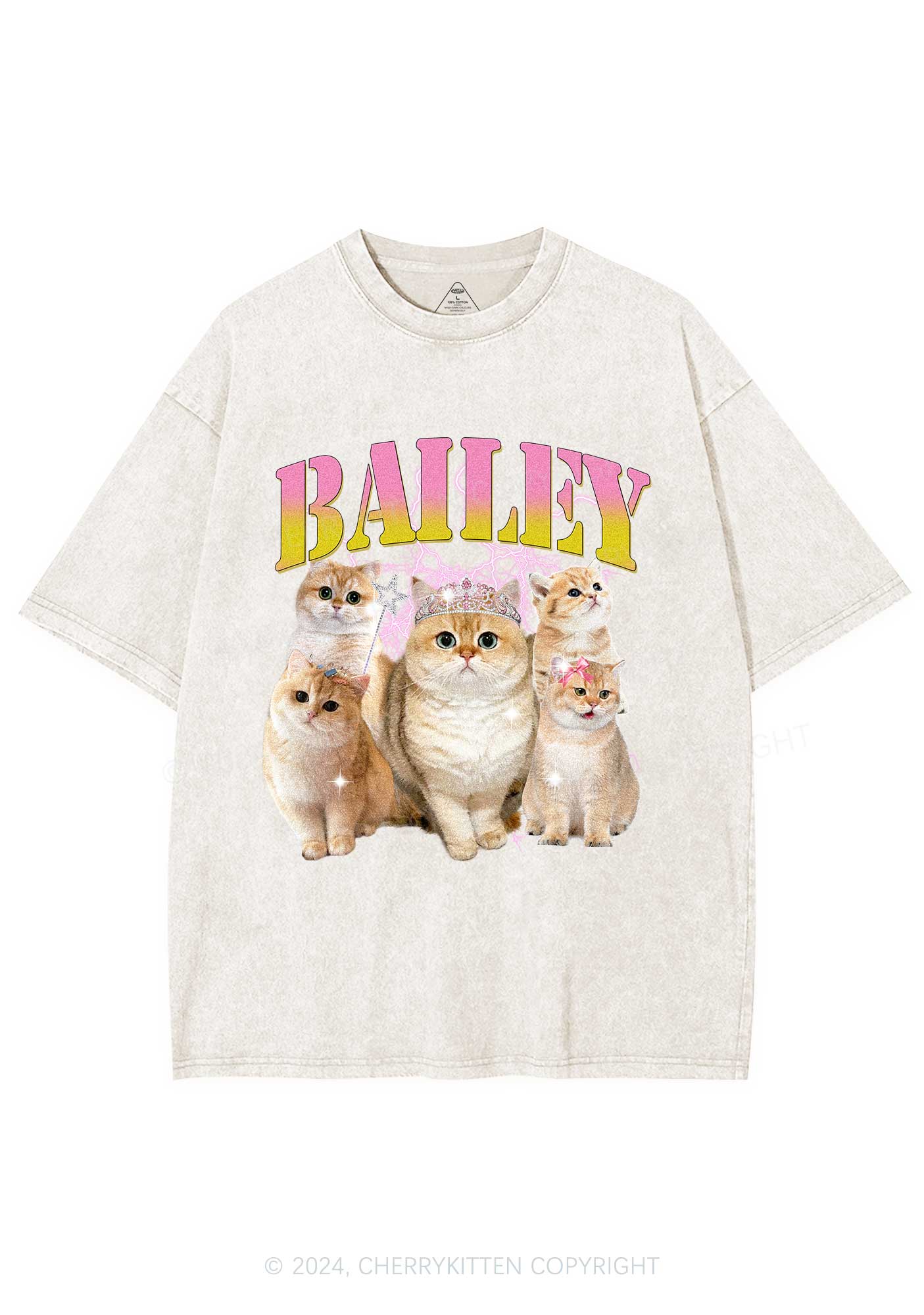 Custom Cat Photo Y2K Washed Tee Cherrykitten - Image 6