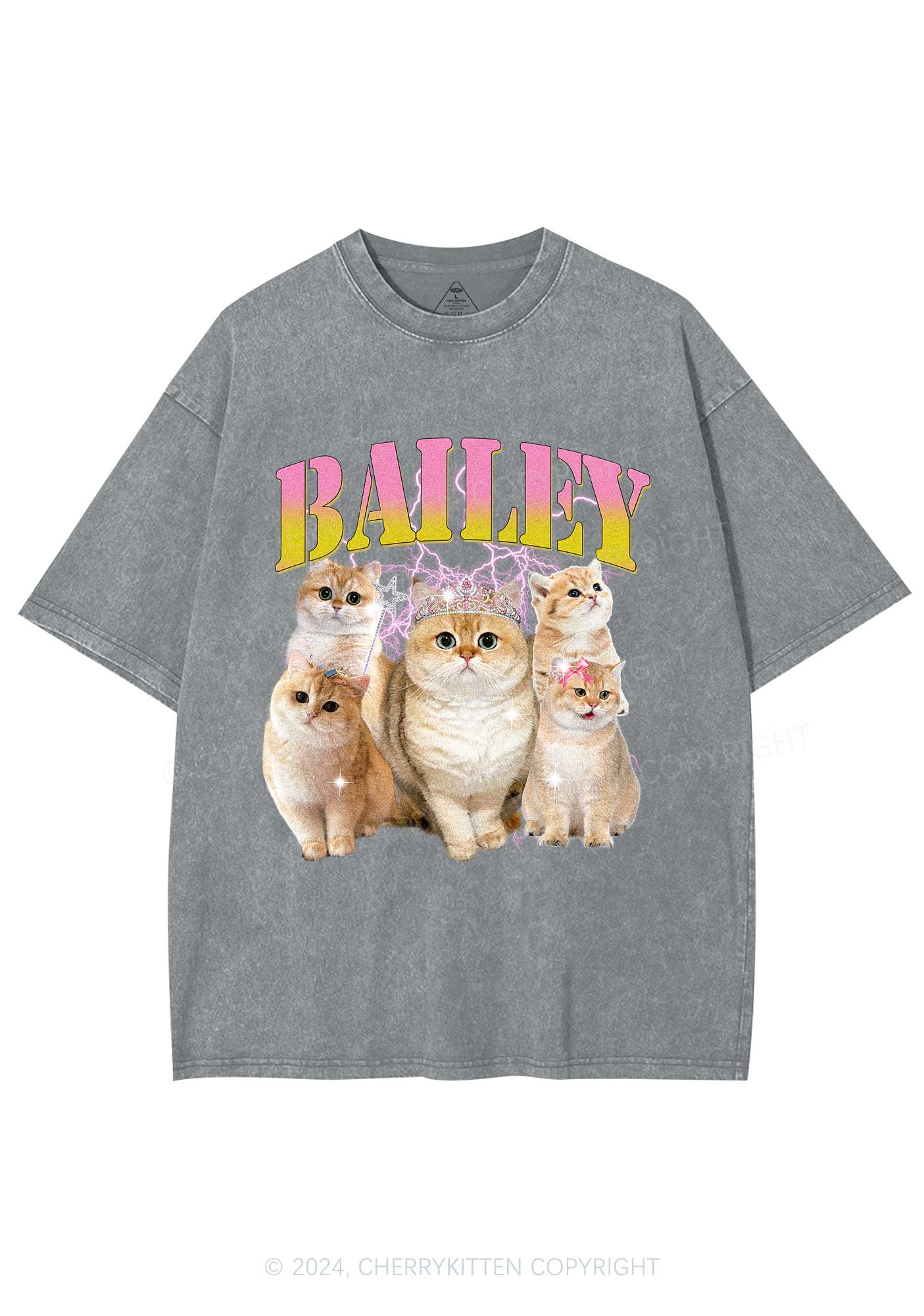 Custom Cat Photo Y2K Washed Tee Cherrykitten - Image 7