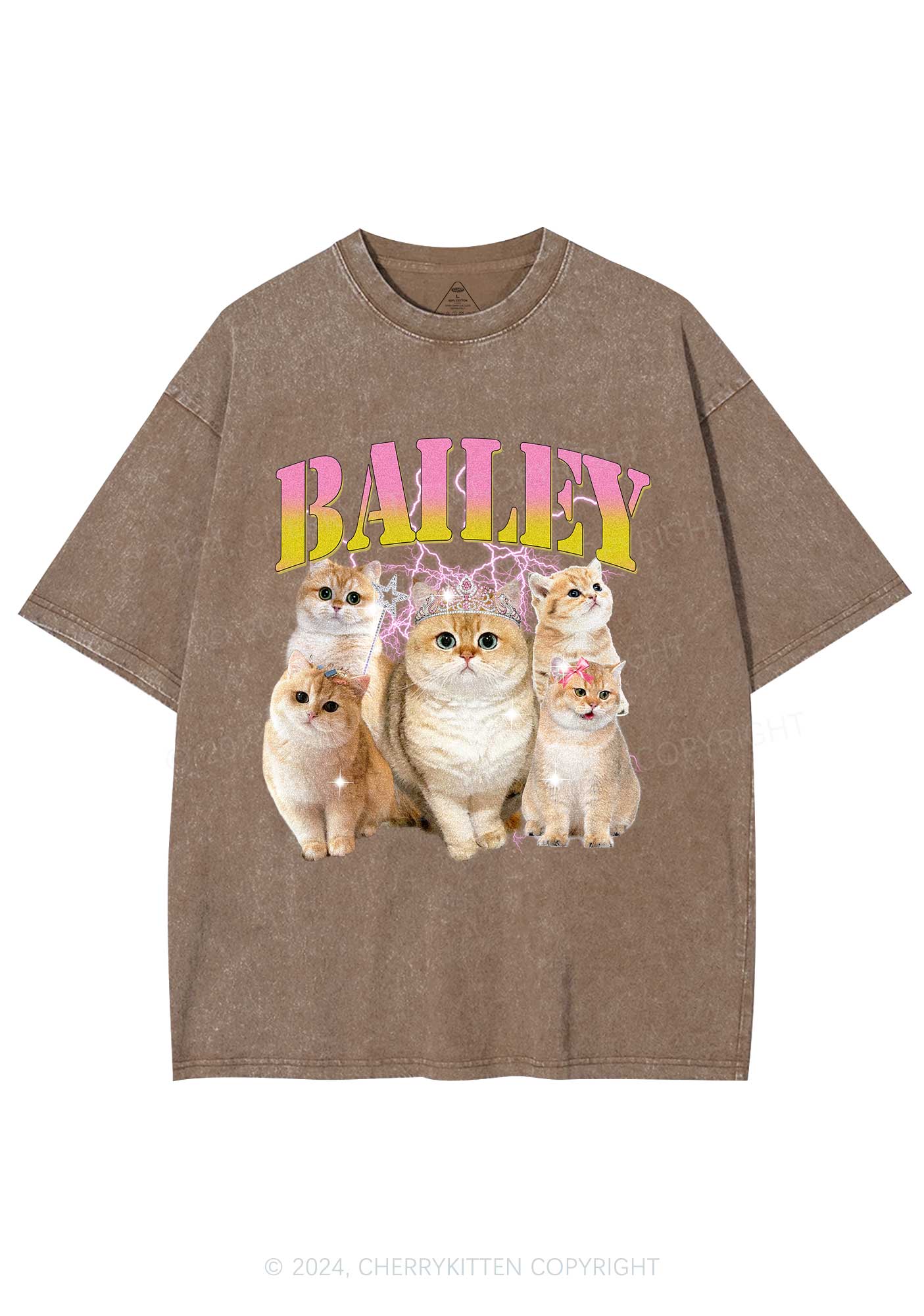 Custom Cat Photo Y2K Washed Tee Cherrykitten - Image 8