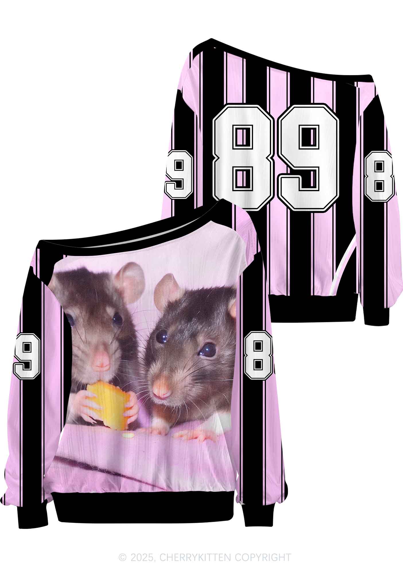 Custom Cheese Rat Y2K Off Shoulder Long Sleeve Sport Jersey Shirts Cherrykitten - Image 3