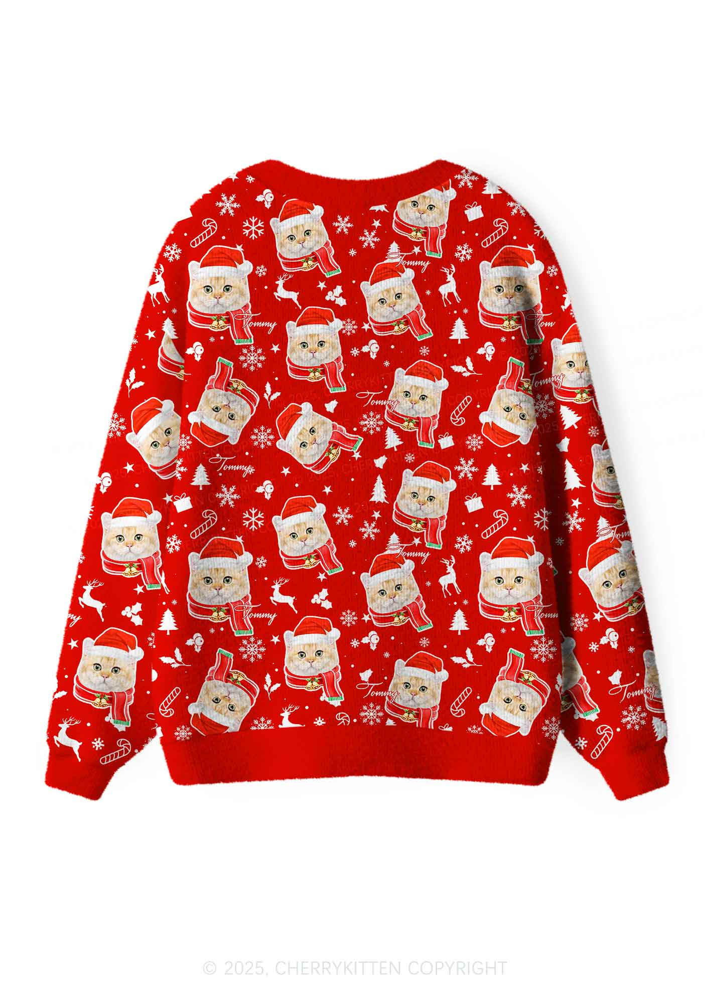 Custom Christmas Candy Cat Face Y2K Christmas Cardigan Knit Sweatshirt Cherrykitten - Image 2