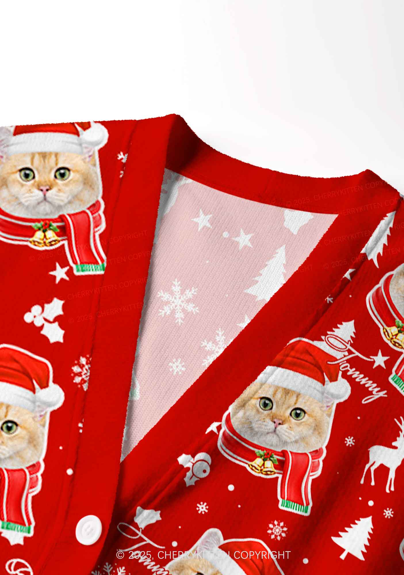 Custom Christmas Candy Cat Face Y2K Christmas Cardigan Knit Sweatshirt Cherrykitten - Image 4