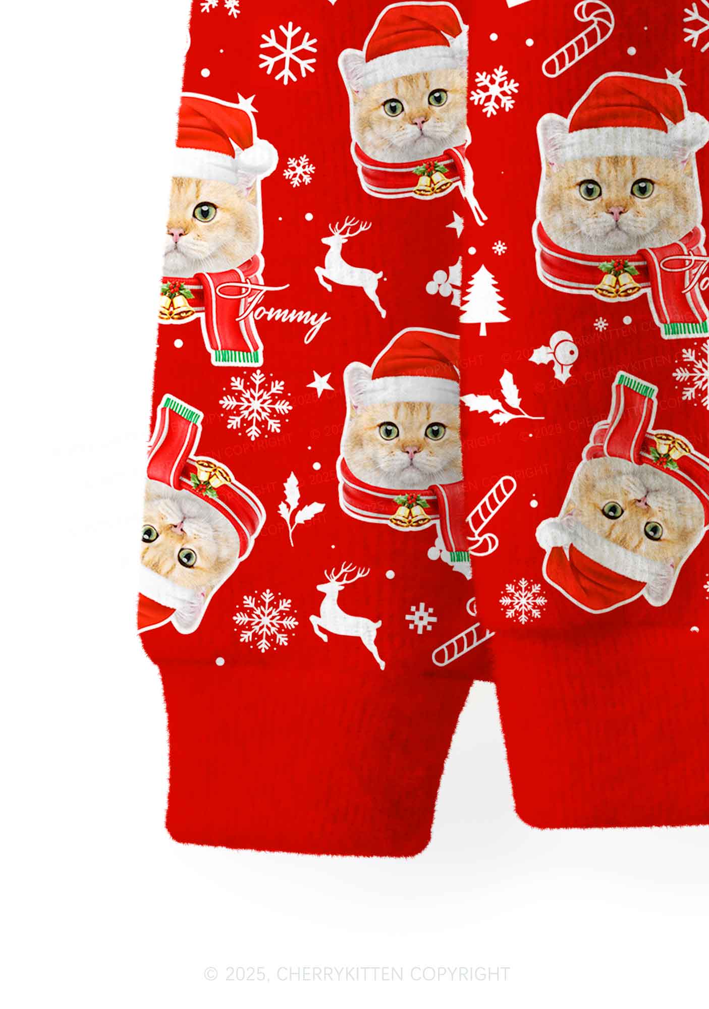 Custom Christmas Candy Cat Face Y2K Christmas Cardigan Knit Sweatshirt Cherrykitten - Image 5