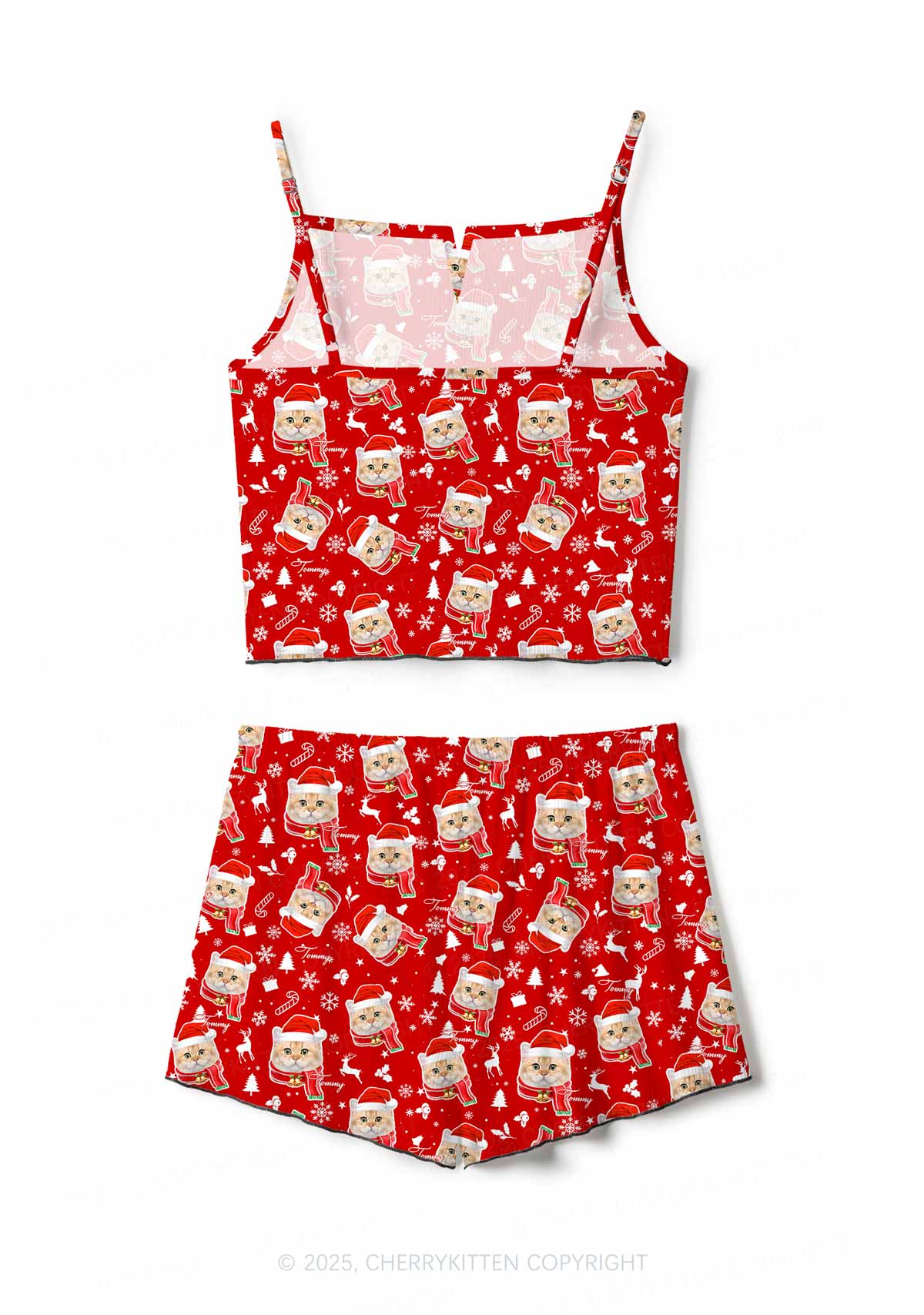 Custom Christmas Candy Cat Face Y2K Print Cami Shorts Pajama Set Cherrykitten - Image 3