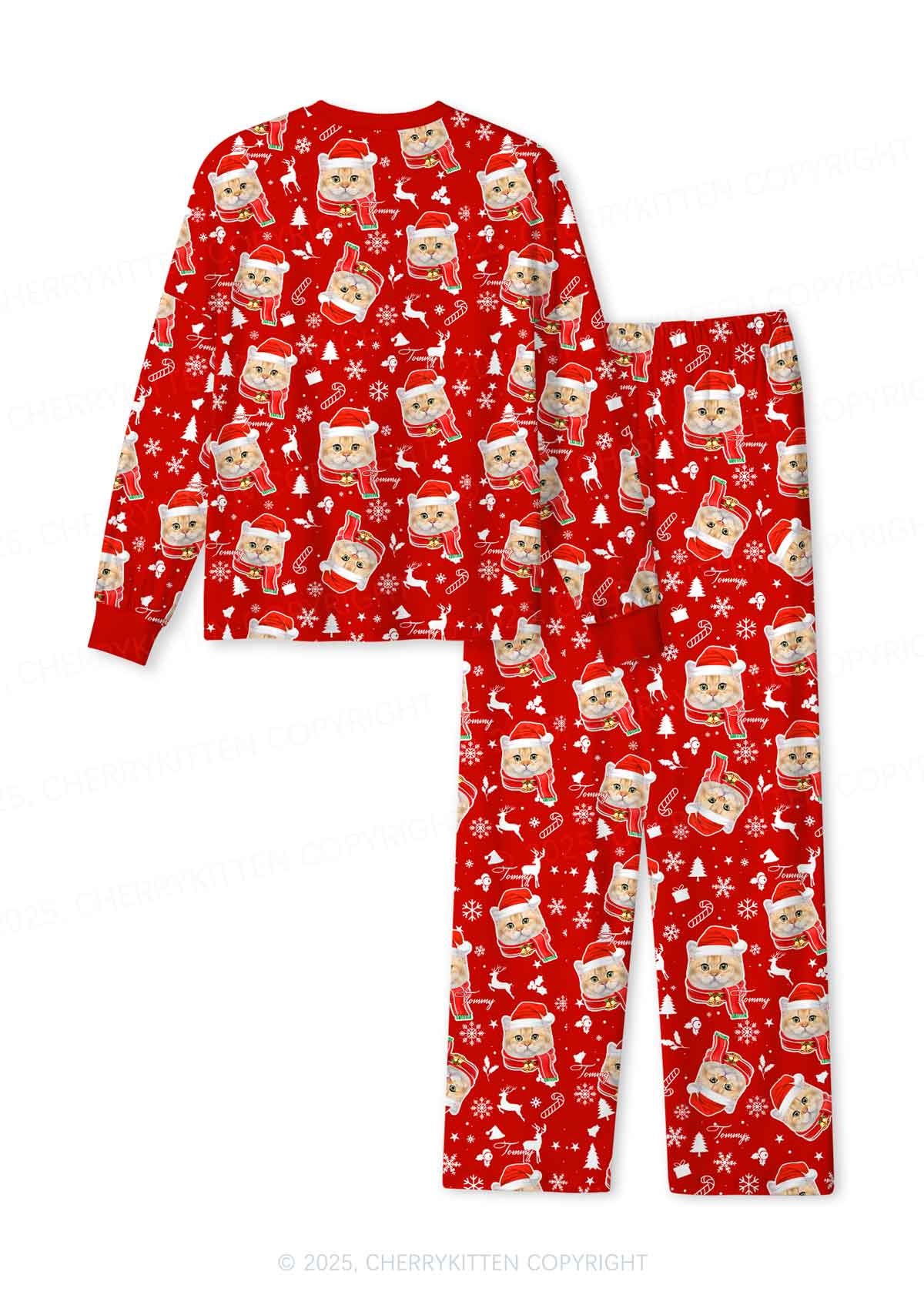 Custom Christmas Candy Cat Face Y2K Print Long Sleeve Pajama Set Cherrykitten - Image 3