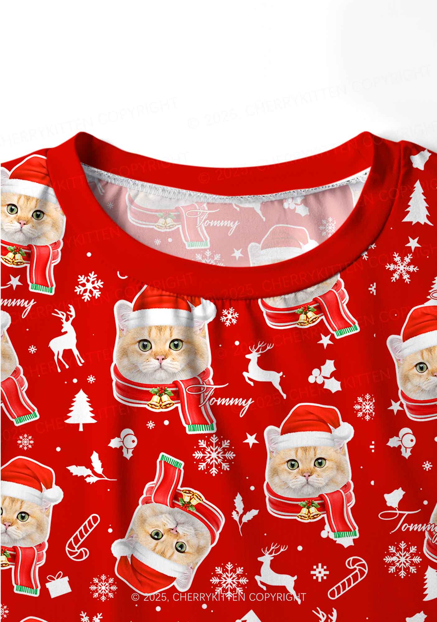 Custom Christmas Candy Cat Face Y2K Print Long Sleeve Pajama Set Cherrykitten - Image 4