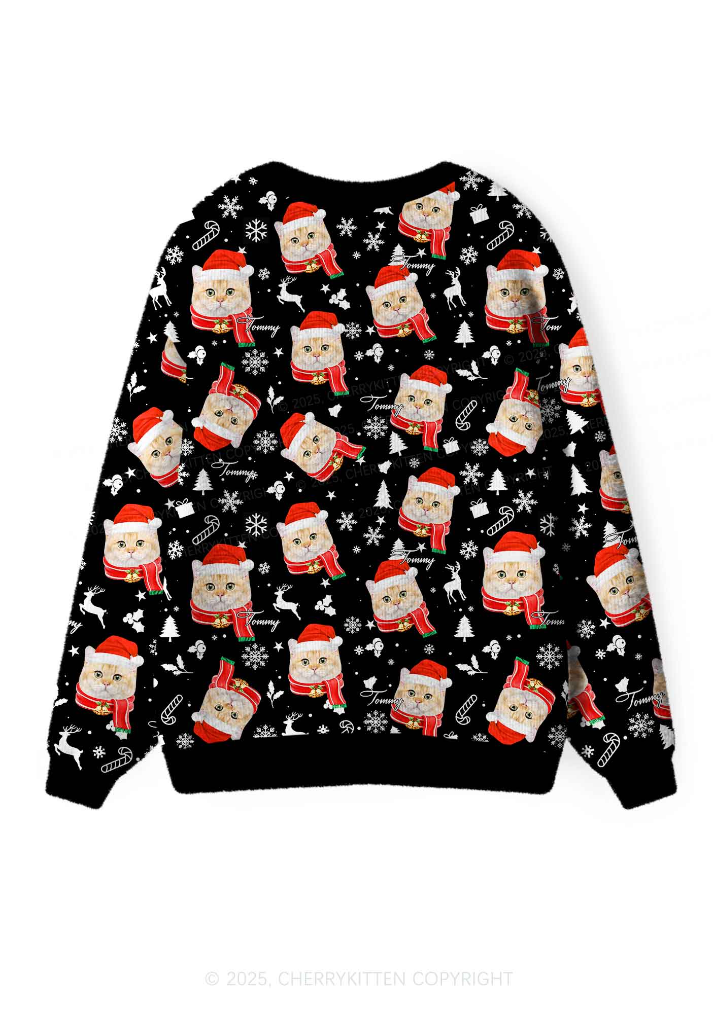 Custom Christmas Cat Face Y2K Christmas Cardigan Knit Sweatshirt Cherrykitten - Image 2