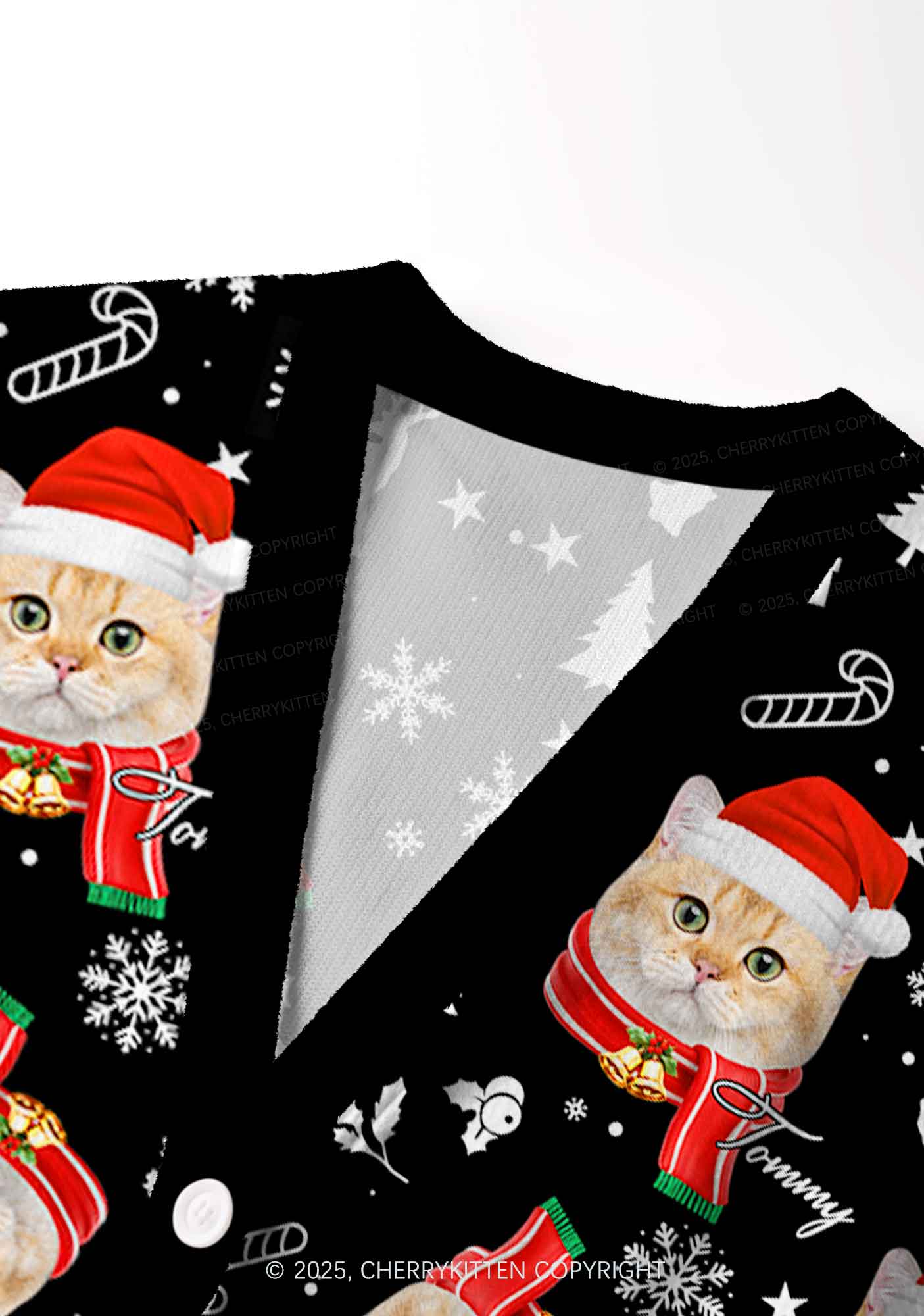 Custom Christmas Cat Face Y2K Christmas Cardigan Knit Sweatshirt Cherrykitten - Image 5