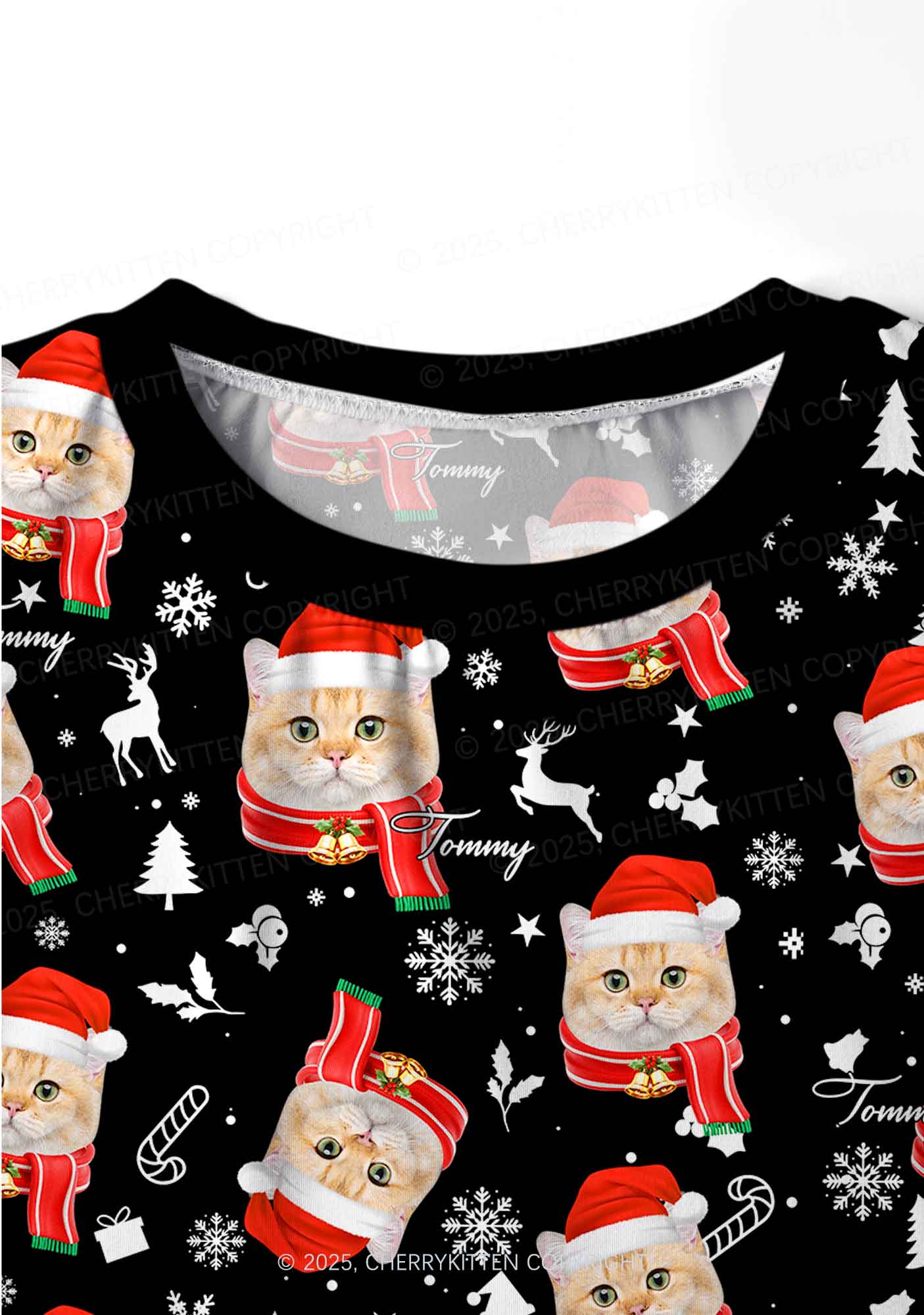 Custom Christmas Cat Face Y2K Print Long Sleeve Pajama Set Cherrykitten - Image 4