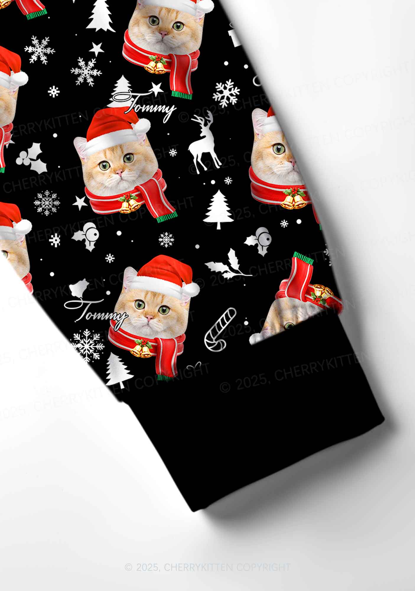 Custom Christmas Cat Face Y2K Print Long Sleeve Pajama Set Cherrykitten - Image 5