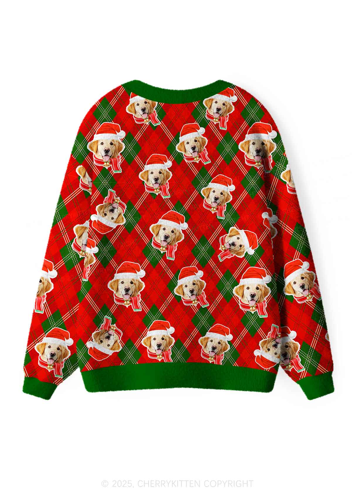 Custom Christmas Dog Face Y2K Christmas Cardigan Knit Sweatshirt Cherrykitten - Image 2