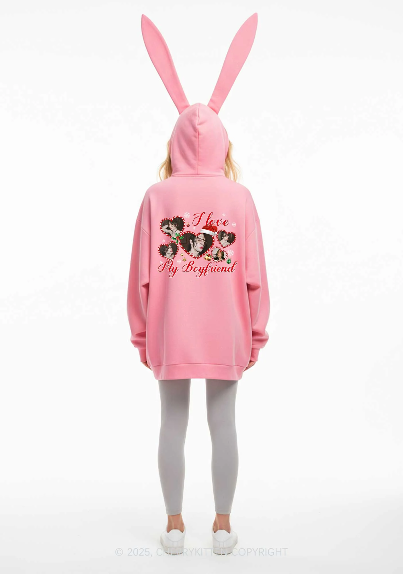 Custom Christmas I Love My GF Y2K Bunny Ear Zip Hoodie Cherrykitten - Image 2