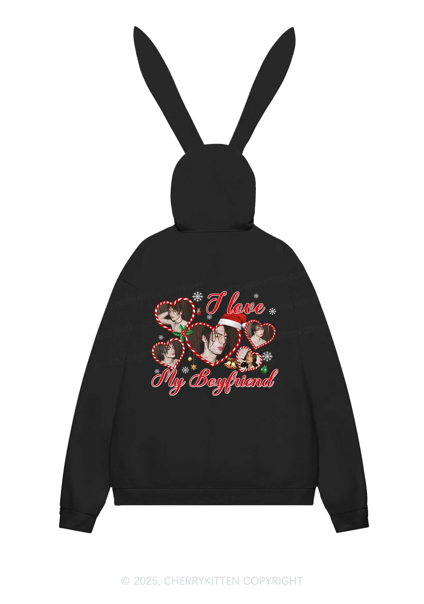 Custom Christmas I Love My GF Y2K Bunny Ear Zip Hoodie Cherrykitten - Image 3