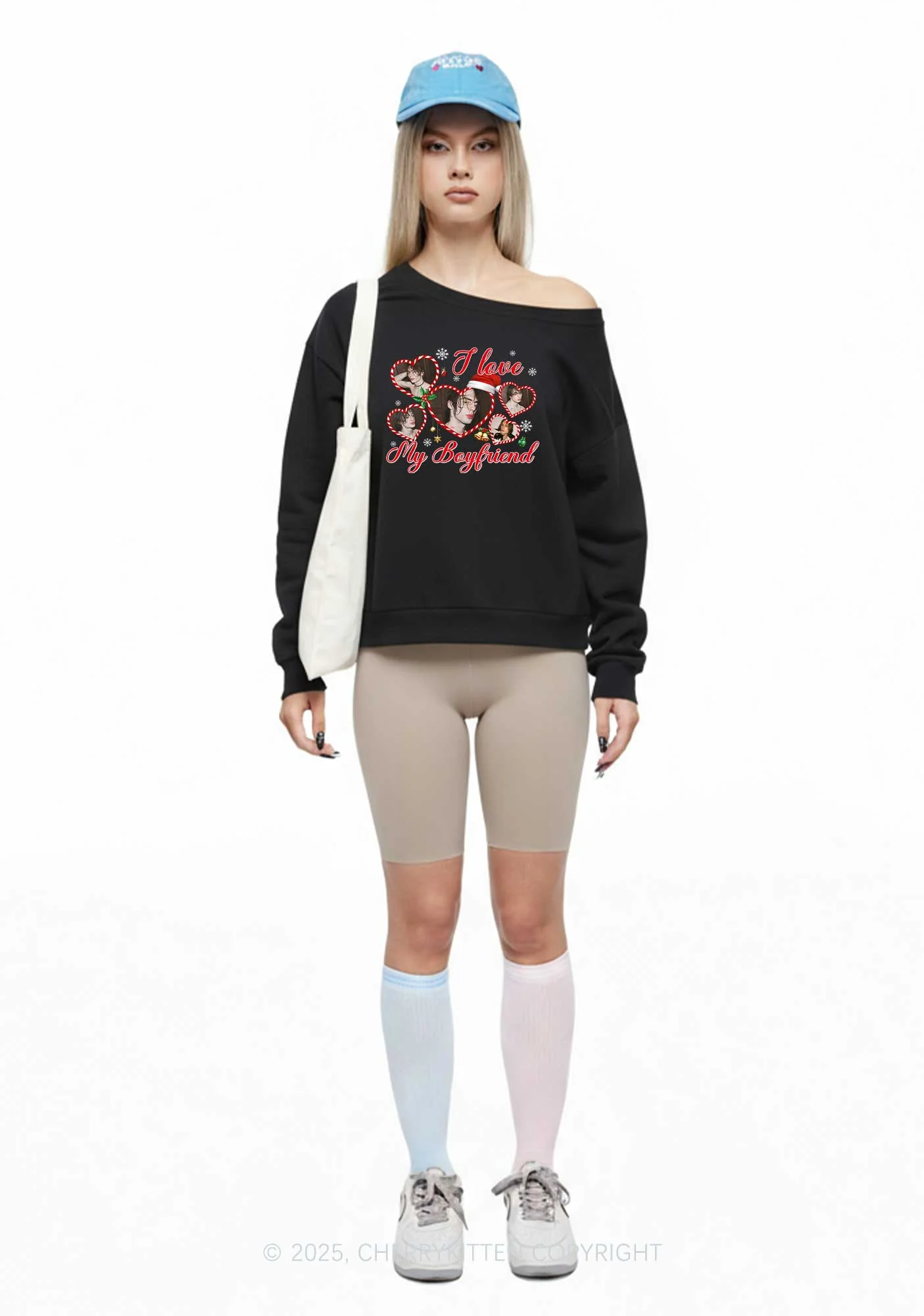Custom Christmas I Love My GF Y2K Off Shoulder Sweatshirts Cherrykitten - Image 2