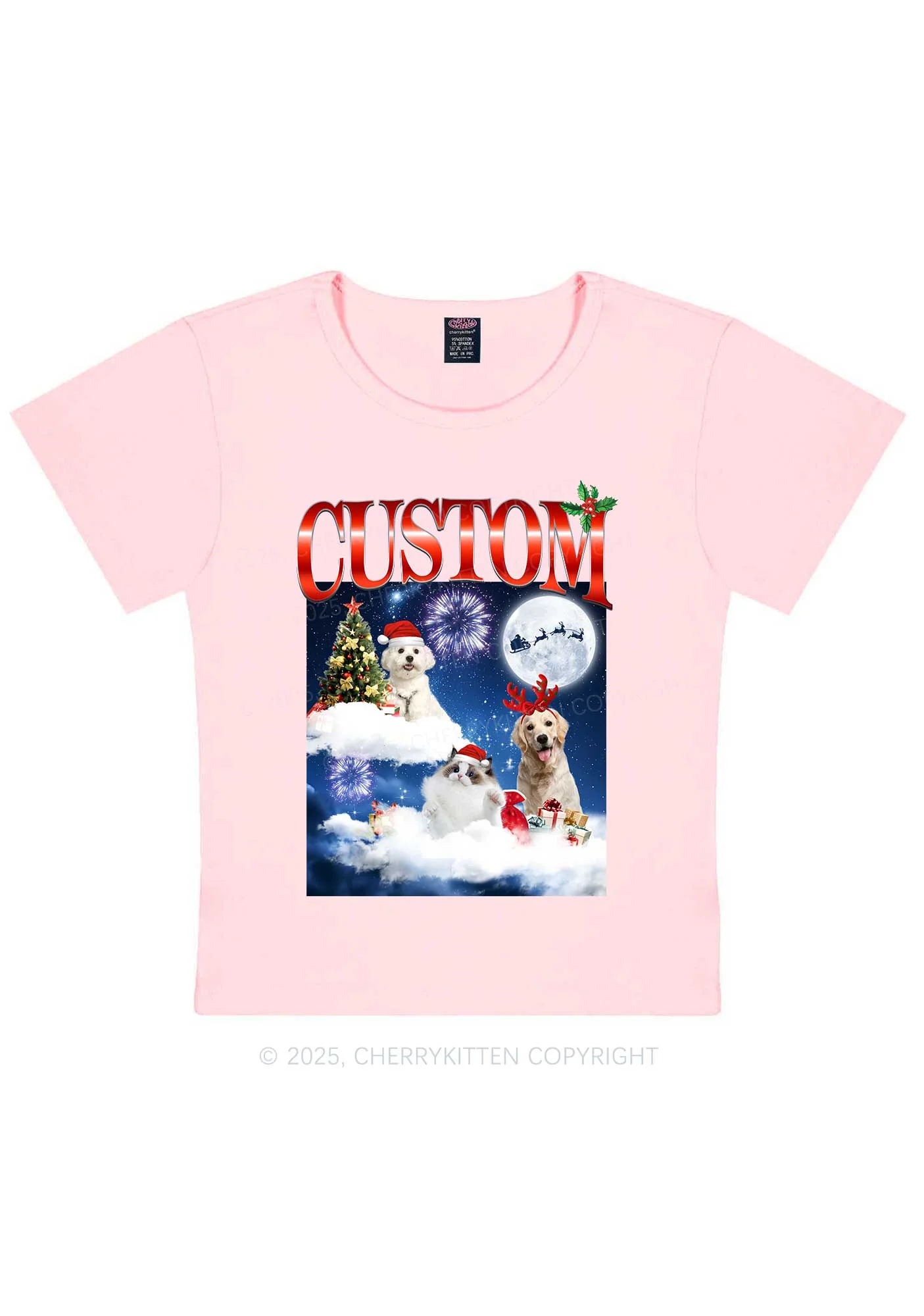 Custom Christmas Pet Y2K Baby Tee Cherrykitten - Image 10