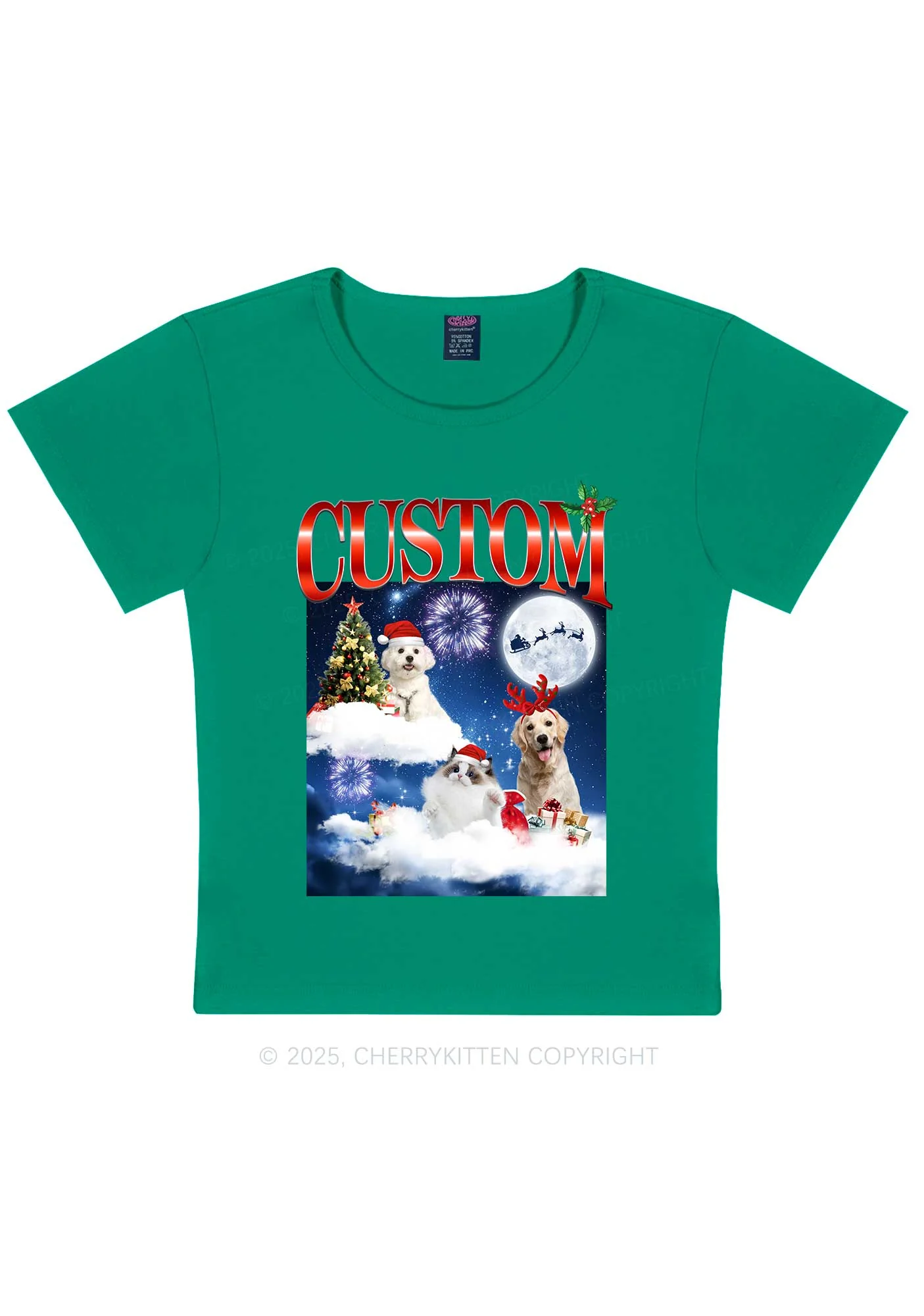 Custom Christmas Pet Y2K Baby Tee Cherrykitten - Image 11
