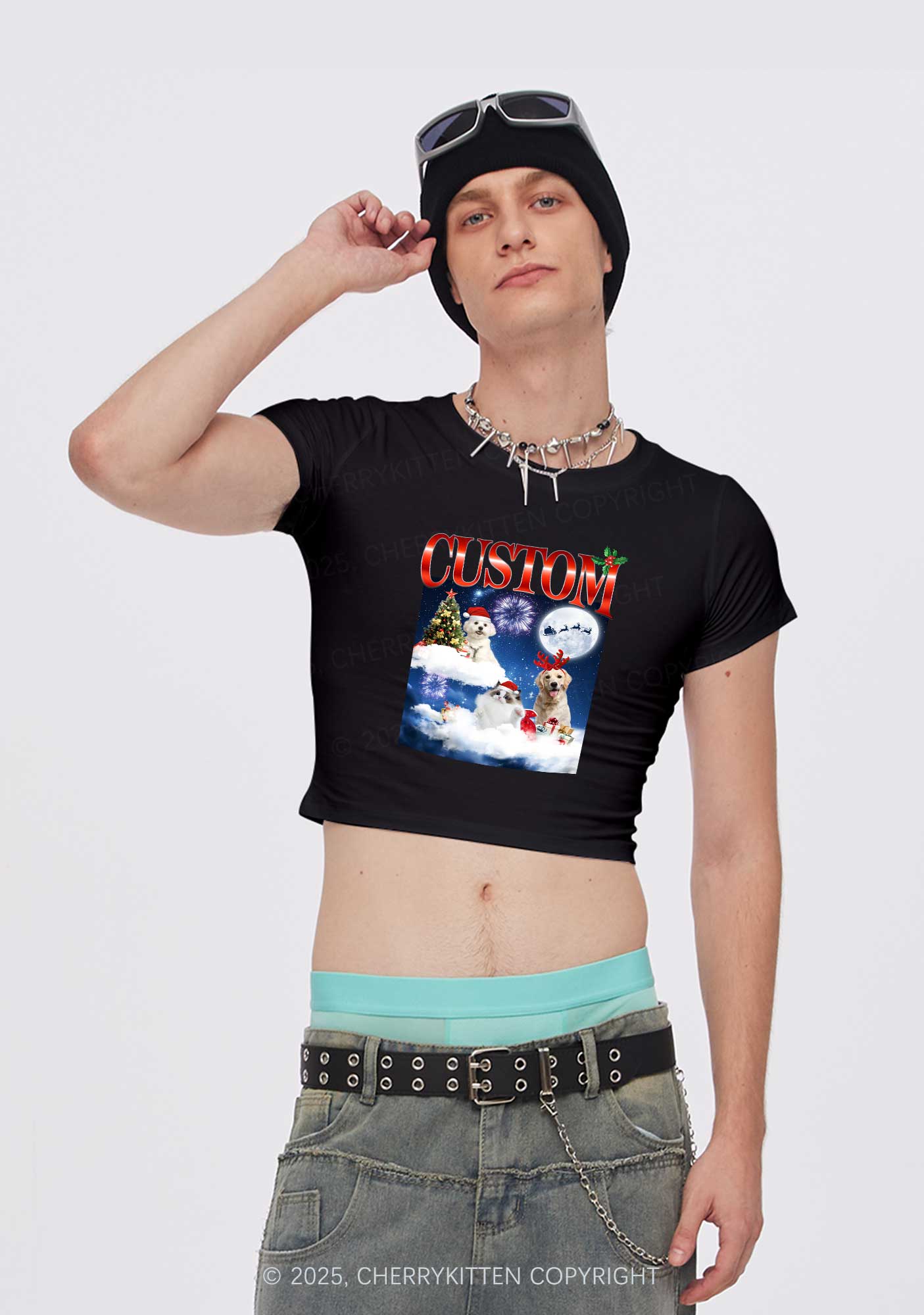 Custom Christmas Pet Y2K Baby Tee Cherrykitten - Image 2