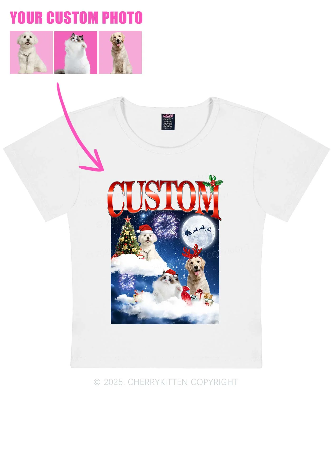 Custom Christmas Pet Y2K Baby Tee Cherrykitten - Image 3