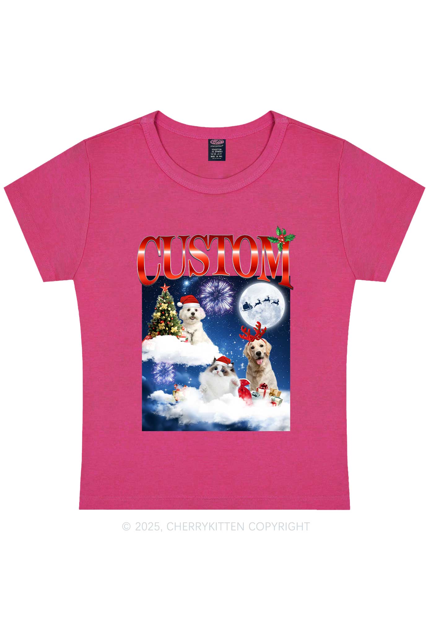 Custom Christmas Pet Y2K Baby Tee Cherrykitten - Image 4