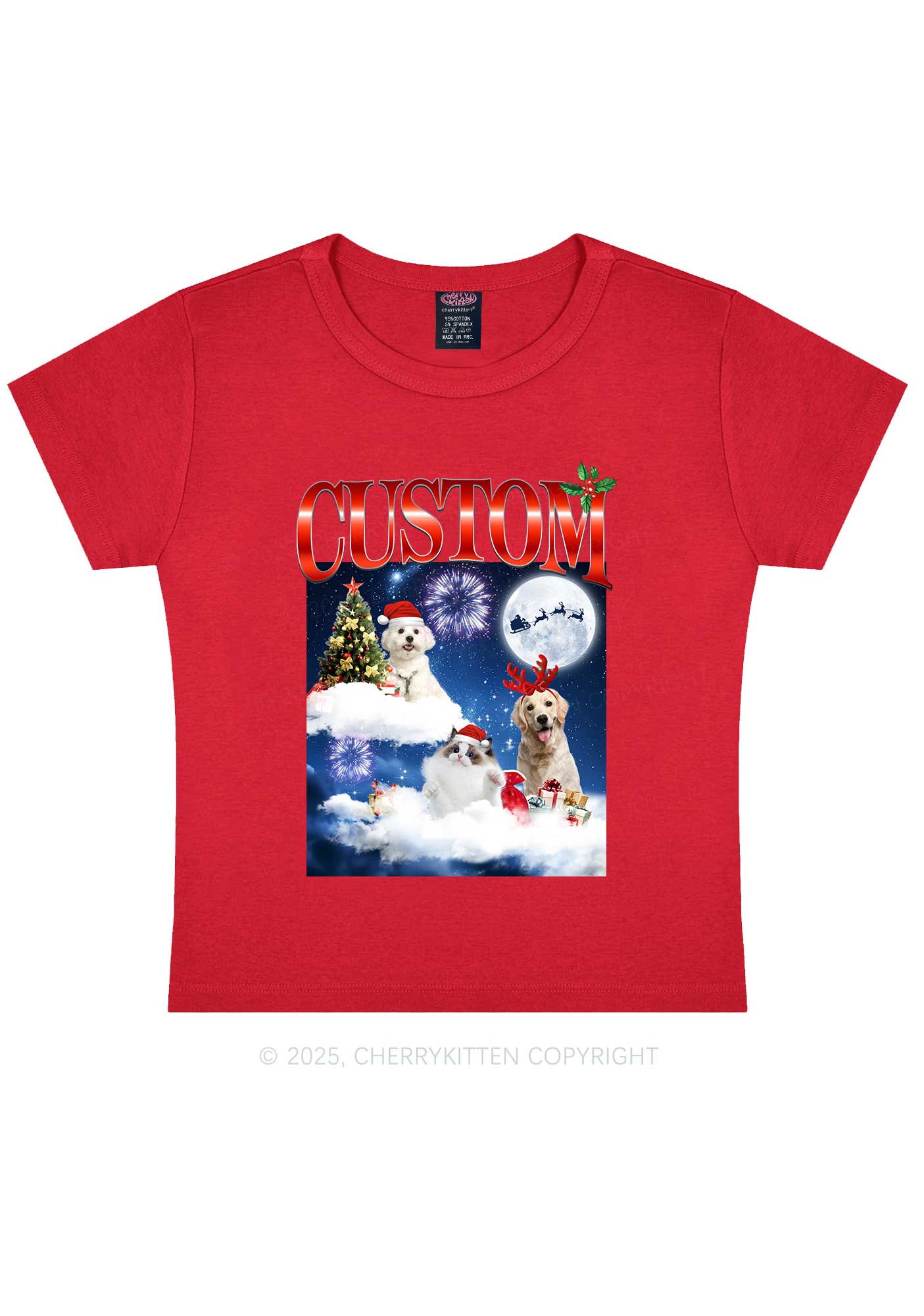 Custom Christmas Pet Y2K Baby Tee Cherrykitten - Image 6