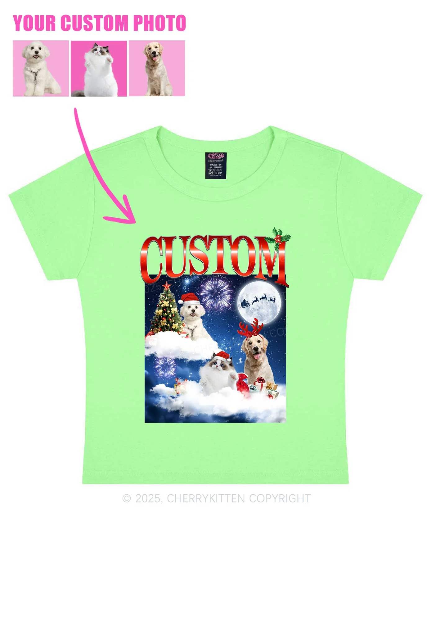 Custom Christmas Pet Y2K Baby Tee Cherrykitten - Image 9