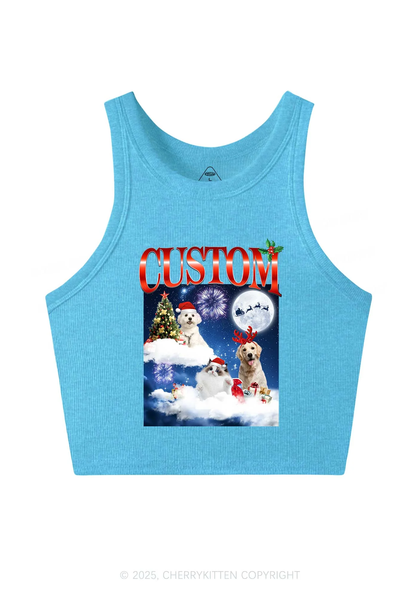Custom Christmas Pet Y2K Crop Tank Top Cherrykitten - Image 3