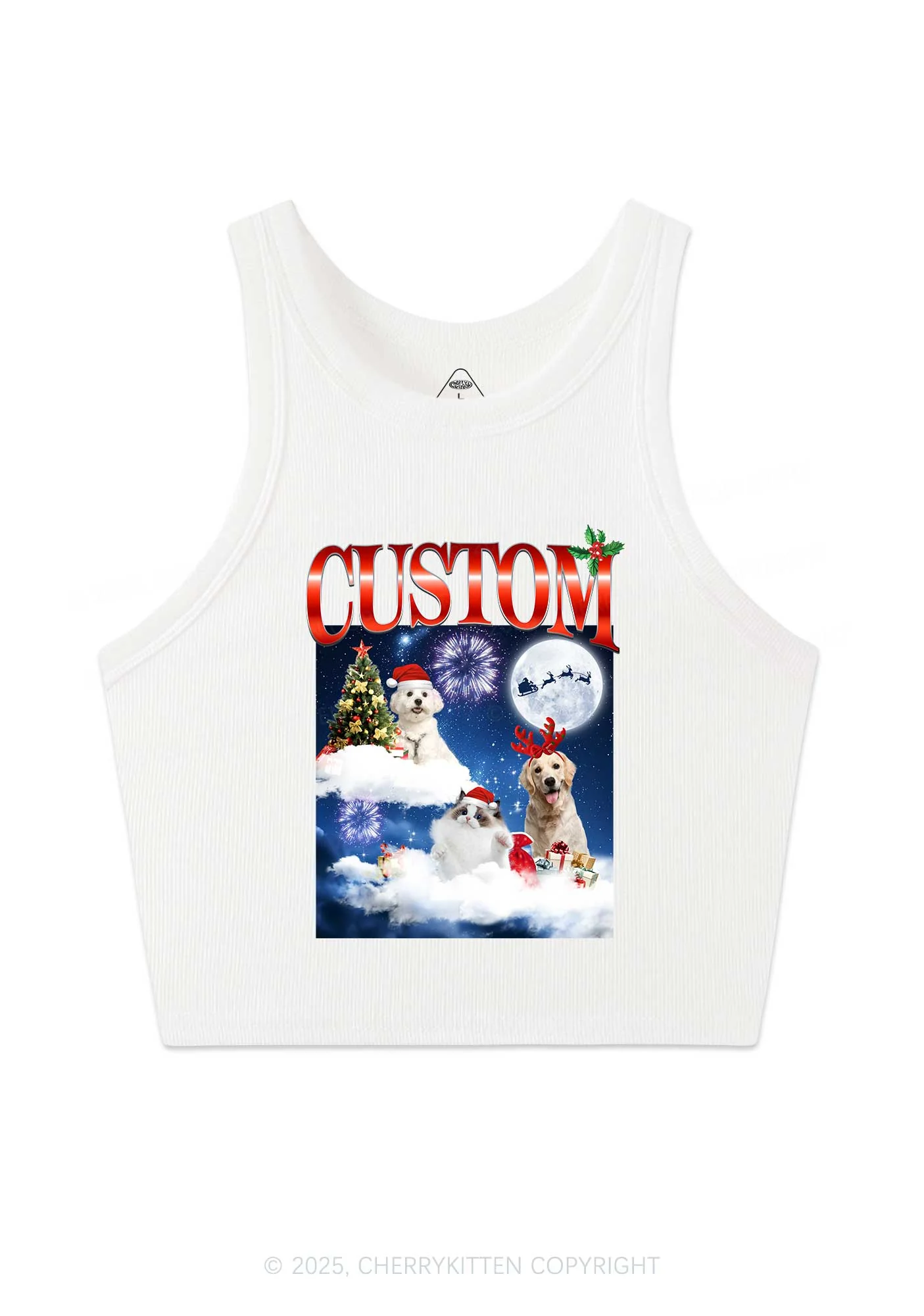 Custom Christmas Pet Y2K Crop Tank Top Cherrykitten - Image 4