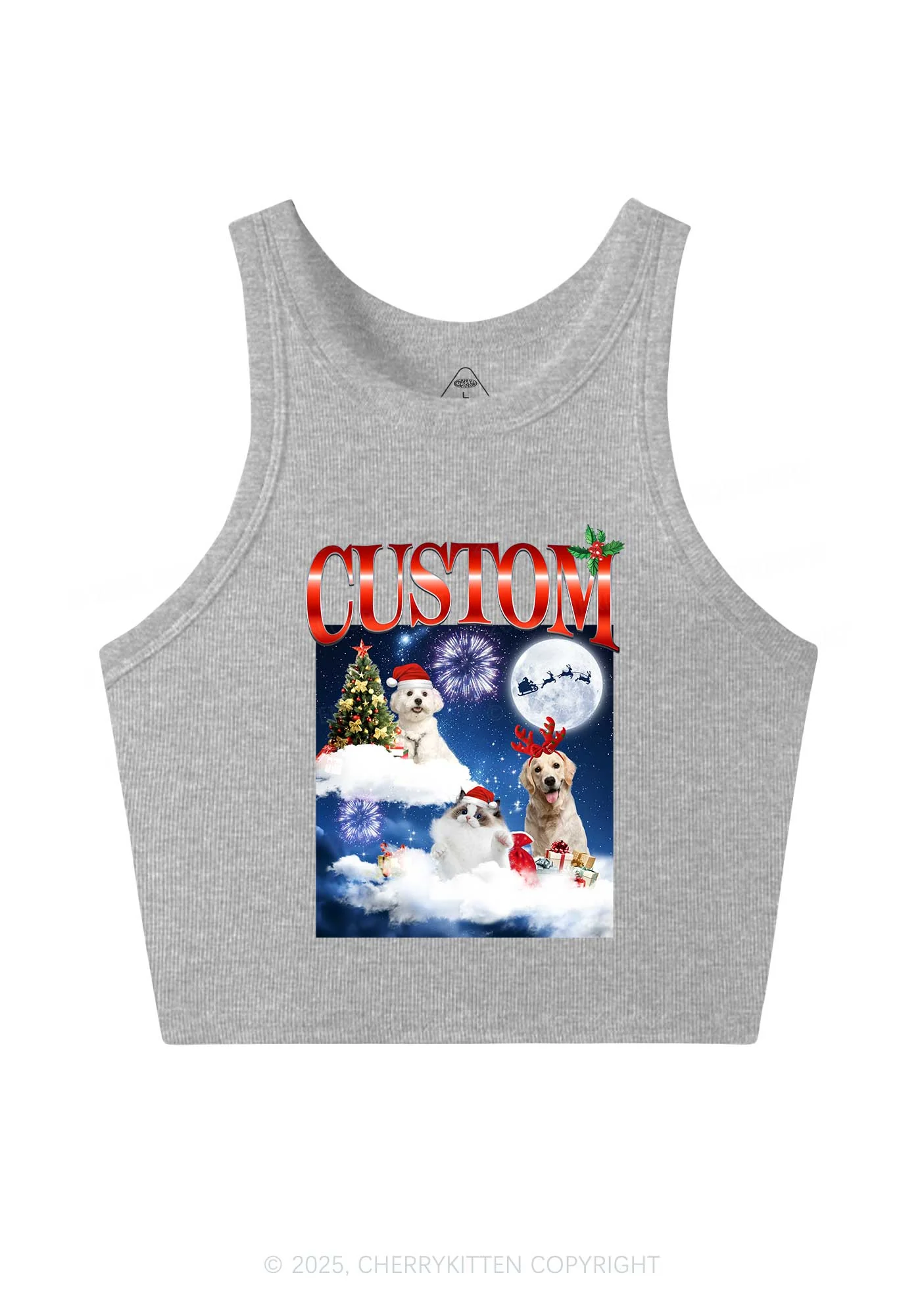 Custom Christmas Pet Y2K Crop Tank Top Cherrykitten - Image 5
