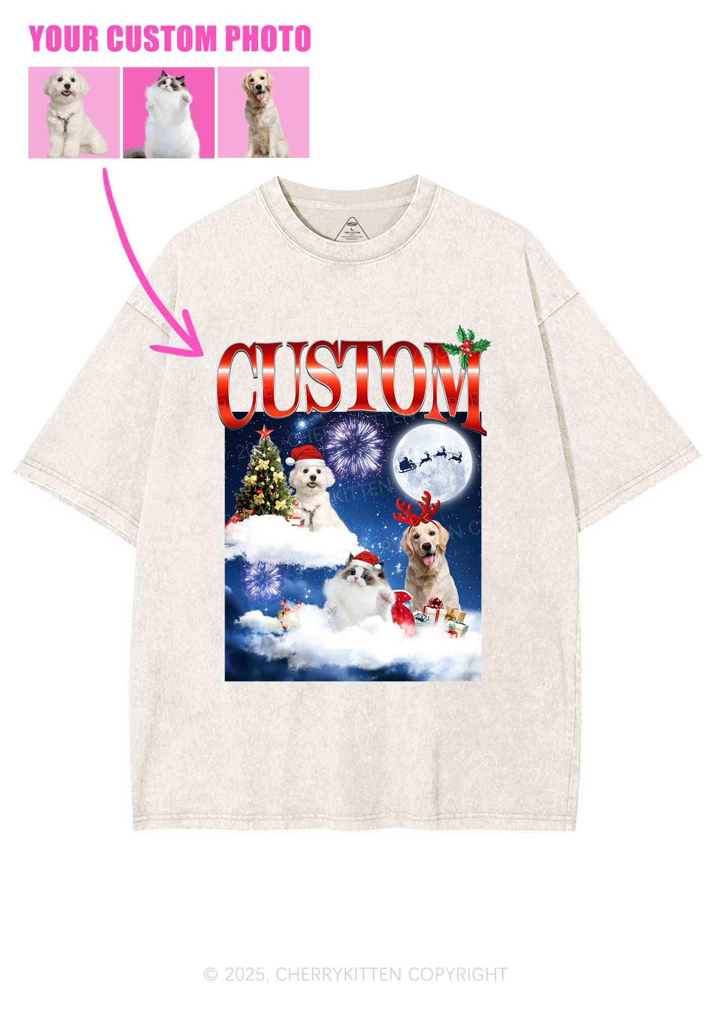Custom Christmas Pet Y2K Shirts Washed Tee Cherrykitten - Image 3