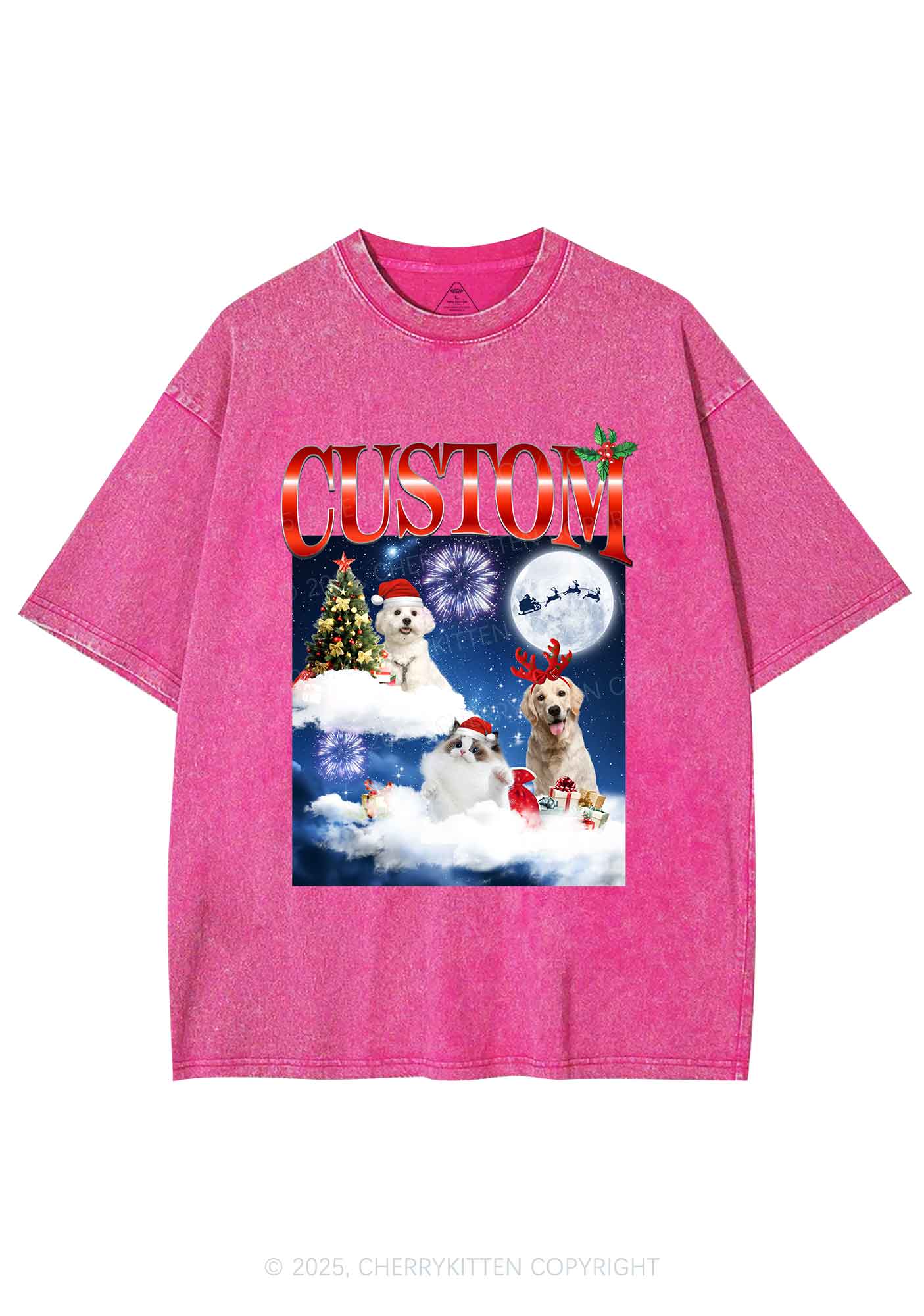 Custom Christmas Pet Y2K Shirts Washed Tee Cherrykitten - Image 4