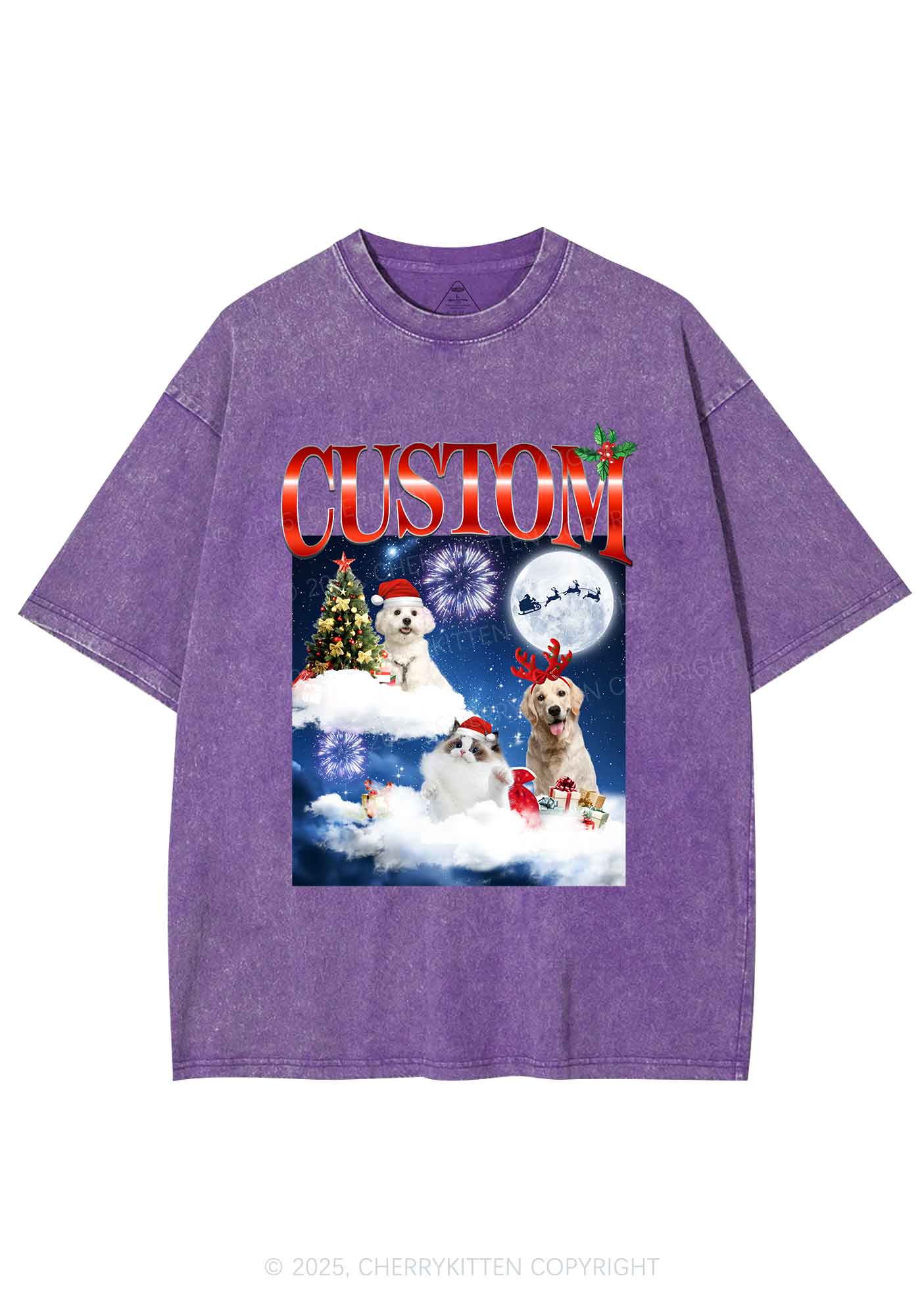 Custom Christmas Pet Y2K Shirts Washed Tee Cherrykitten - Image 5