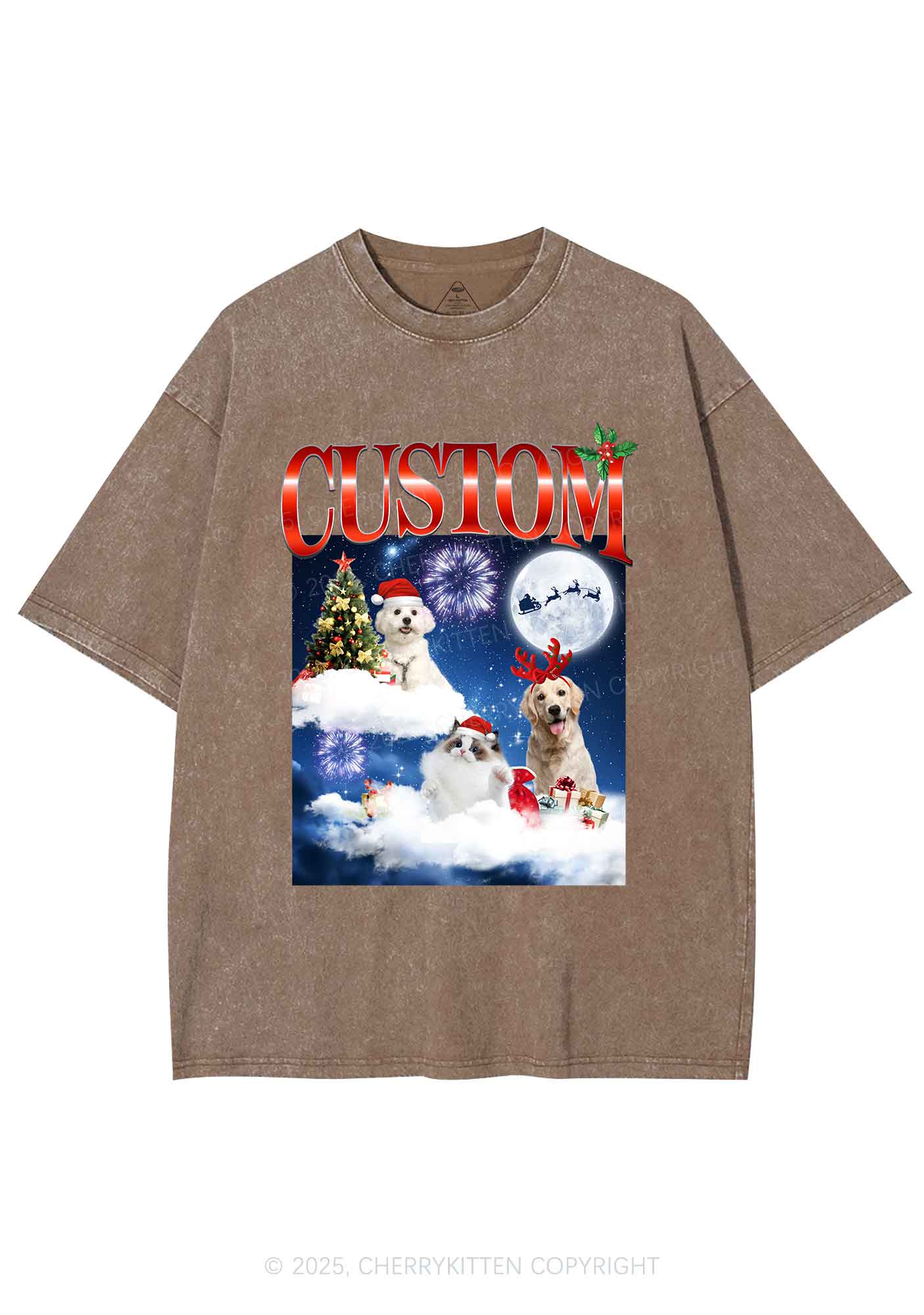 Custom Christmas Pet Y2K Shirts Washed Tee Cherrykitten - Image 6