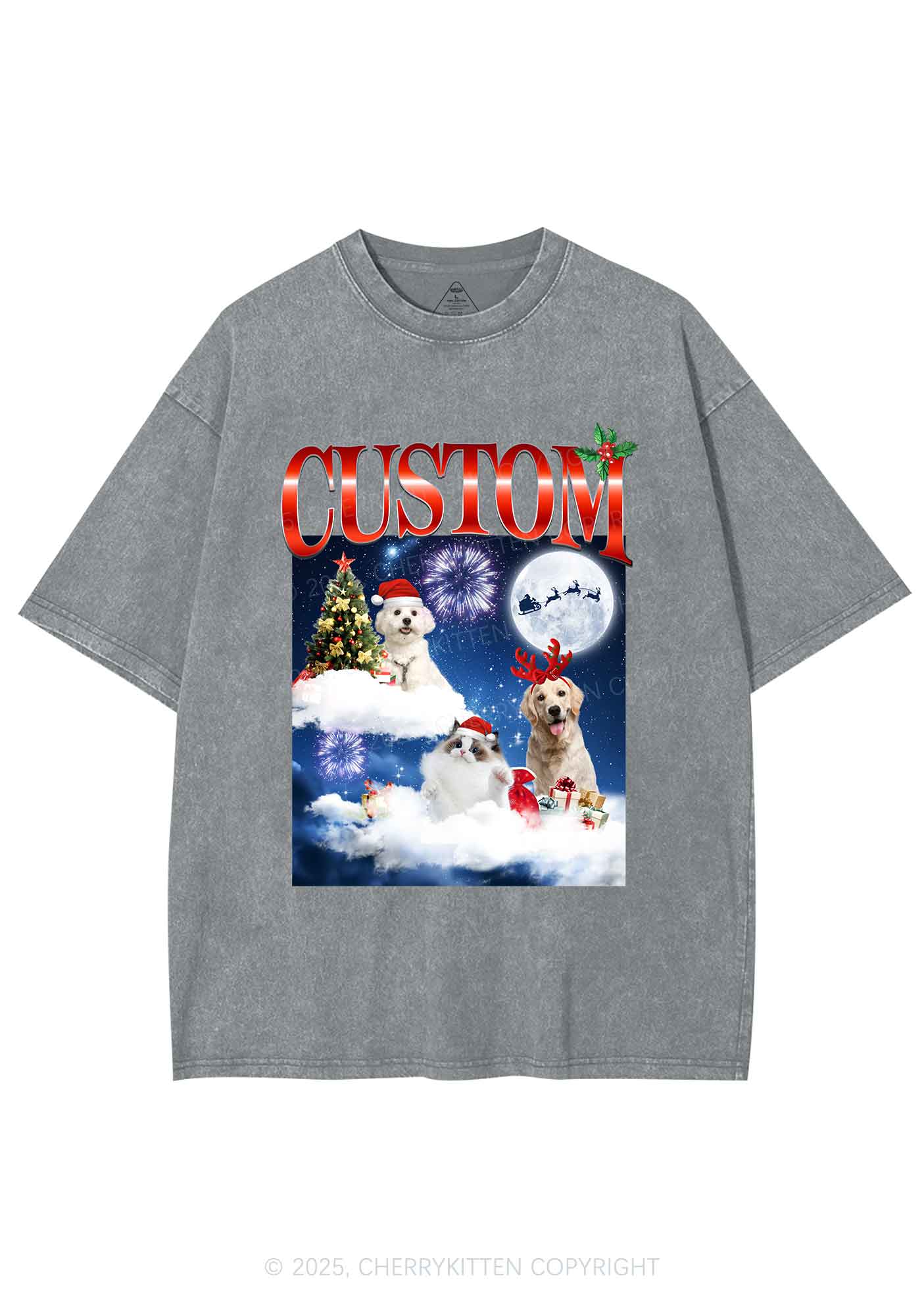 Custom Christmas Pet Y2K Shirts Washed Tee Cherrykitten - Image 7