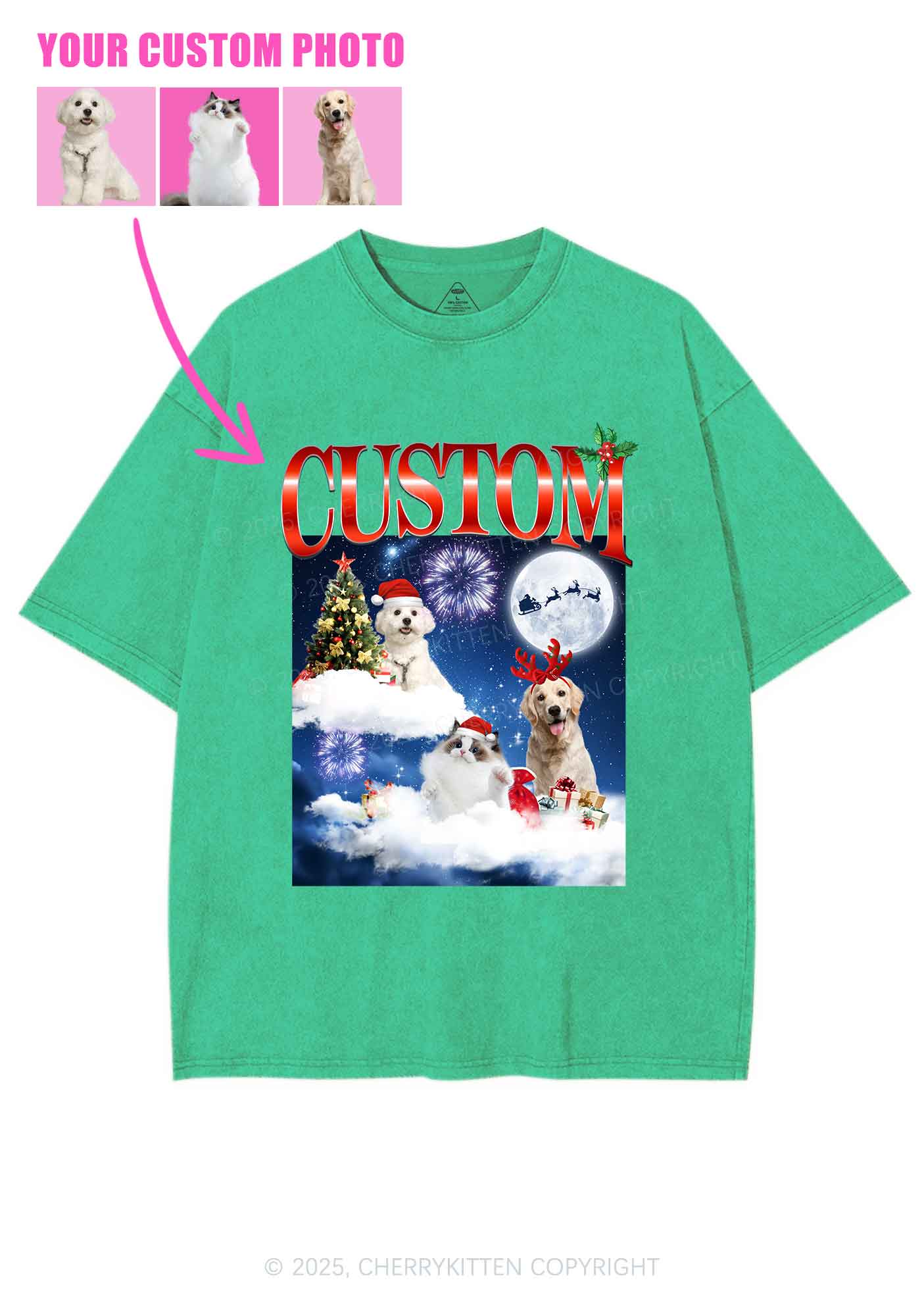 Custom Christmas Pet Y2K Shirts Washed Tee Cherrykitten - Image 8