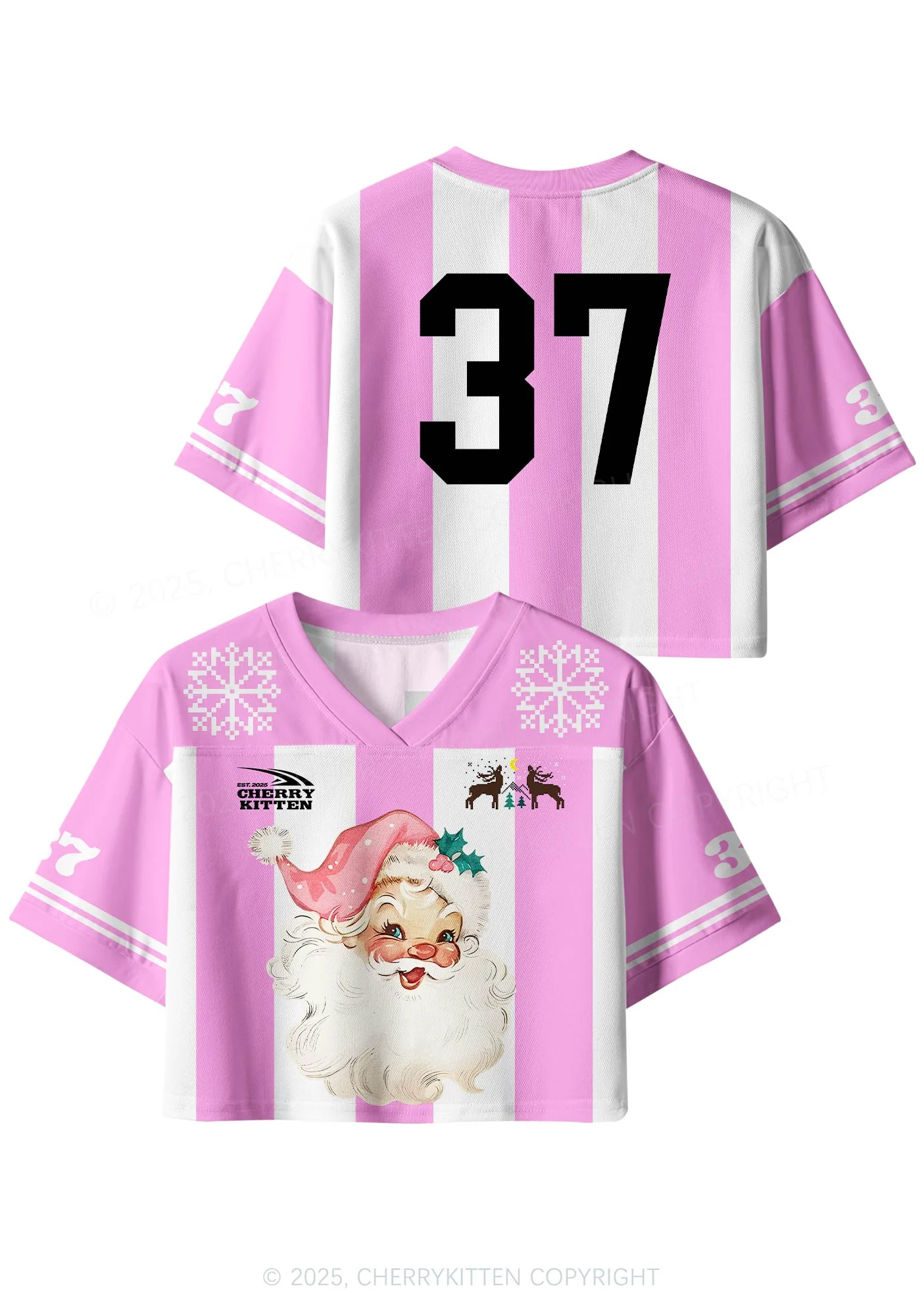 Custom Christmas Pink Santa Y2K Crop Sport Jersey Shirts Cherrykitten - Image 3