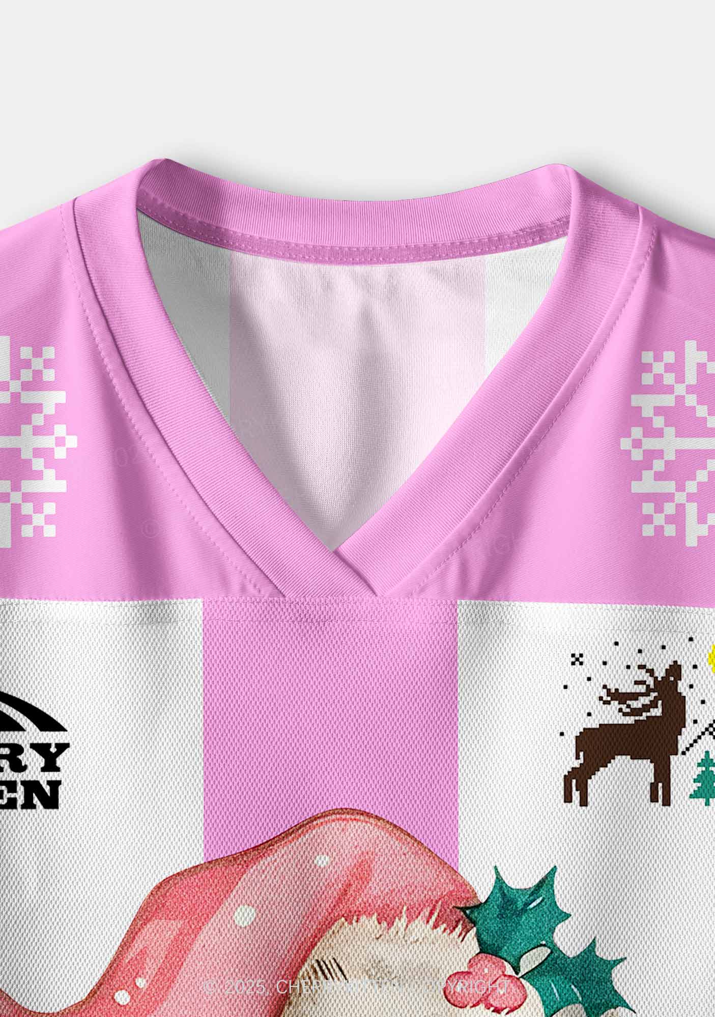 Custom Christmas Pink Santa Y2K Crop Sport Jersey Shirts Cherrykitten - Image 4
