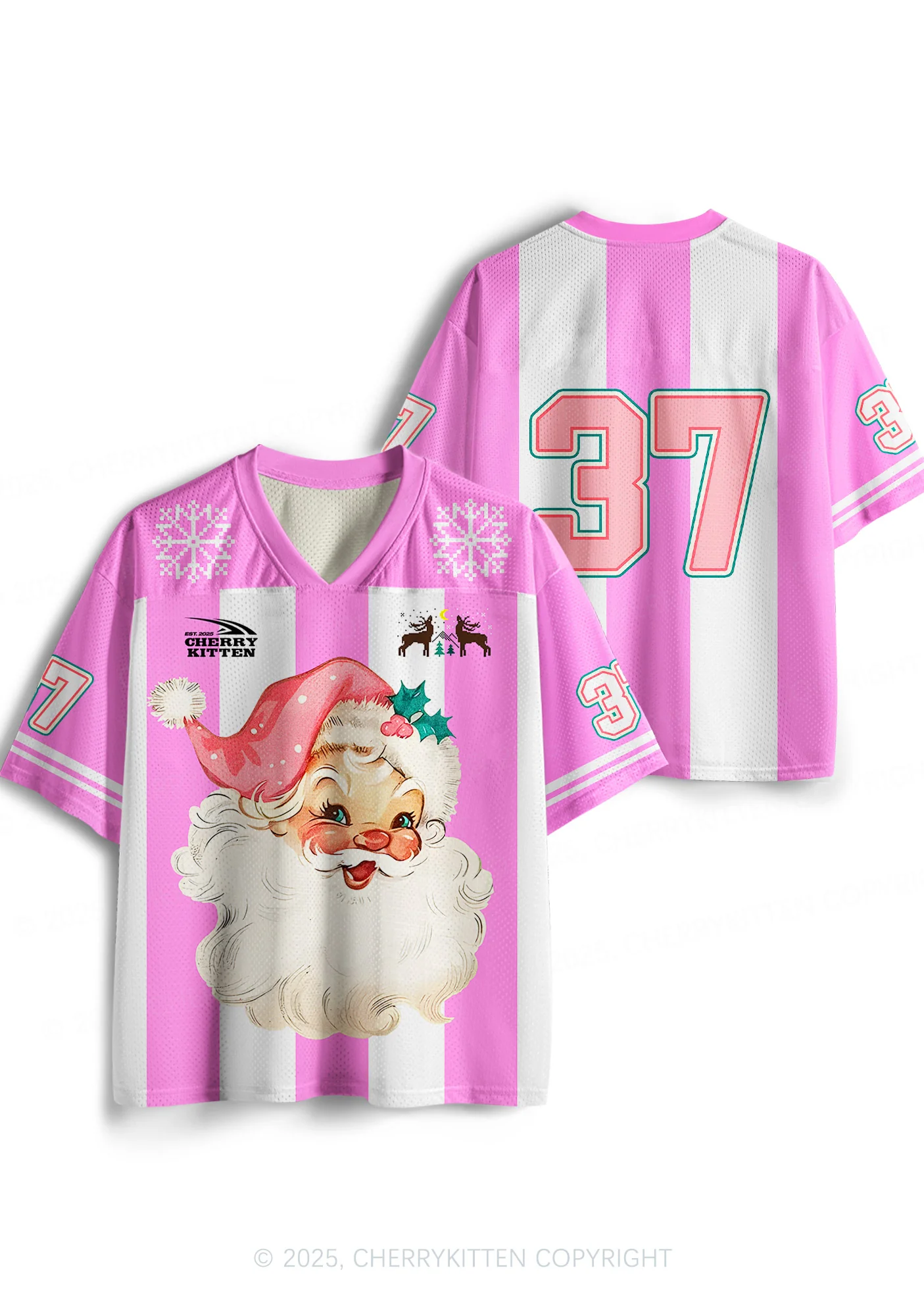 Custom Christmas Pink Santa Y2K Sport Jersey Shirts Cherrykitten - Image 3