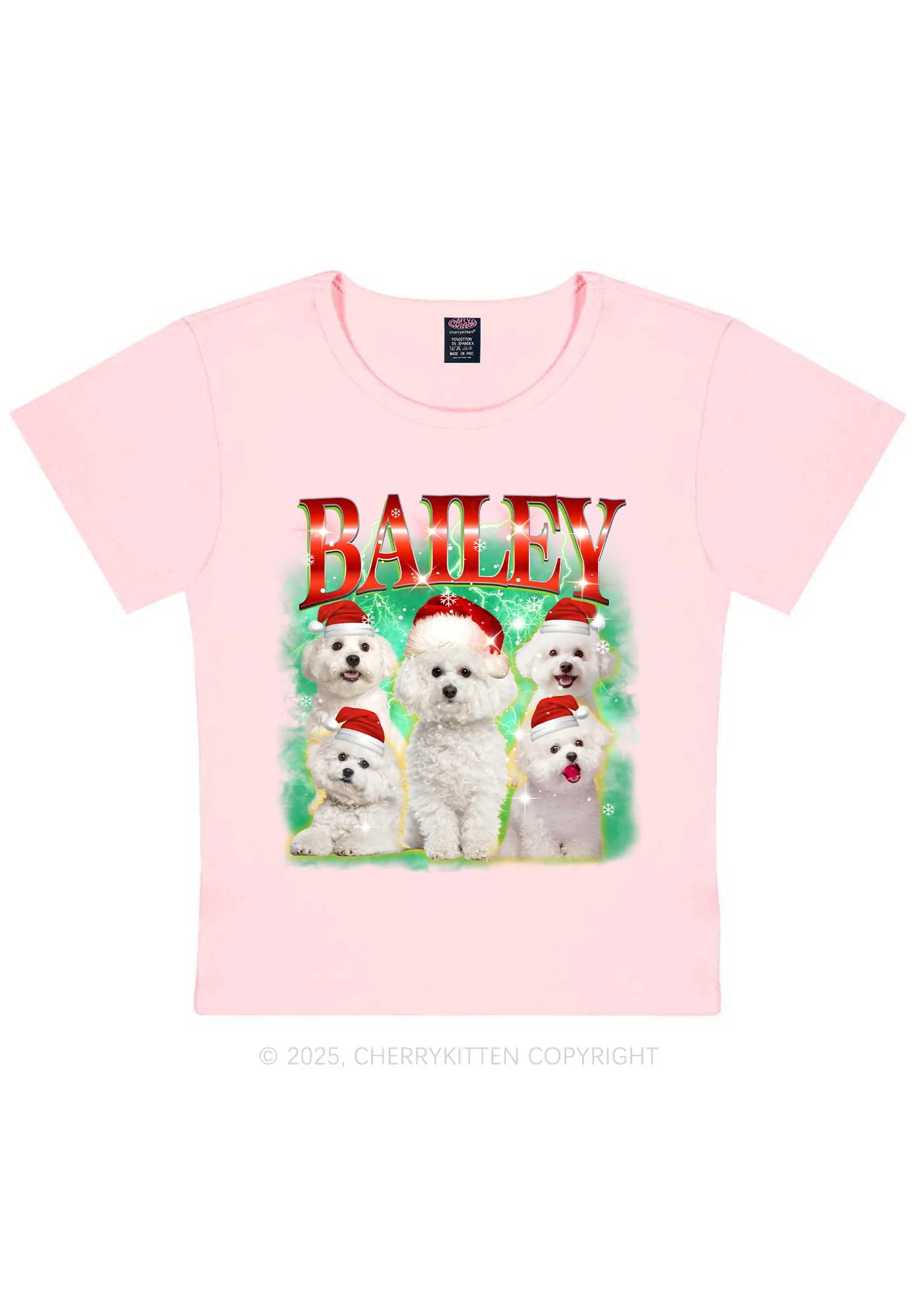 Custom Christmas Puppy Y2K Baby Tee Cherrykitten - Image 10
