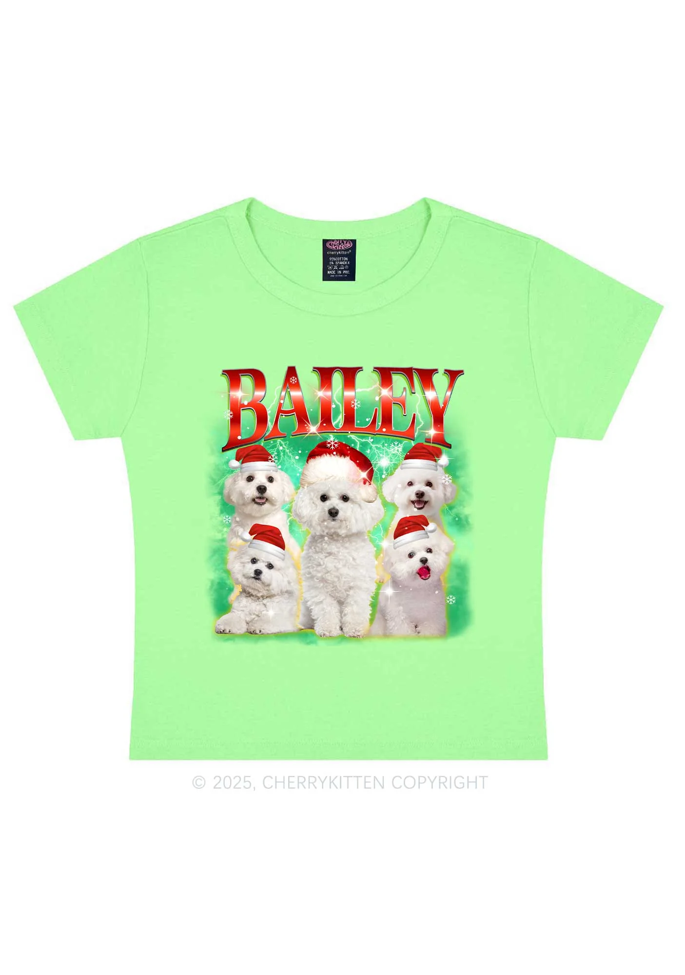 Custom Christmas Puppy Y2K Baby Tee Cherrykitten - Image 11
