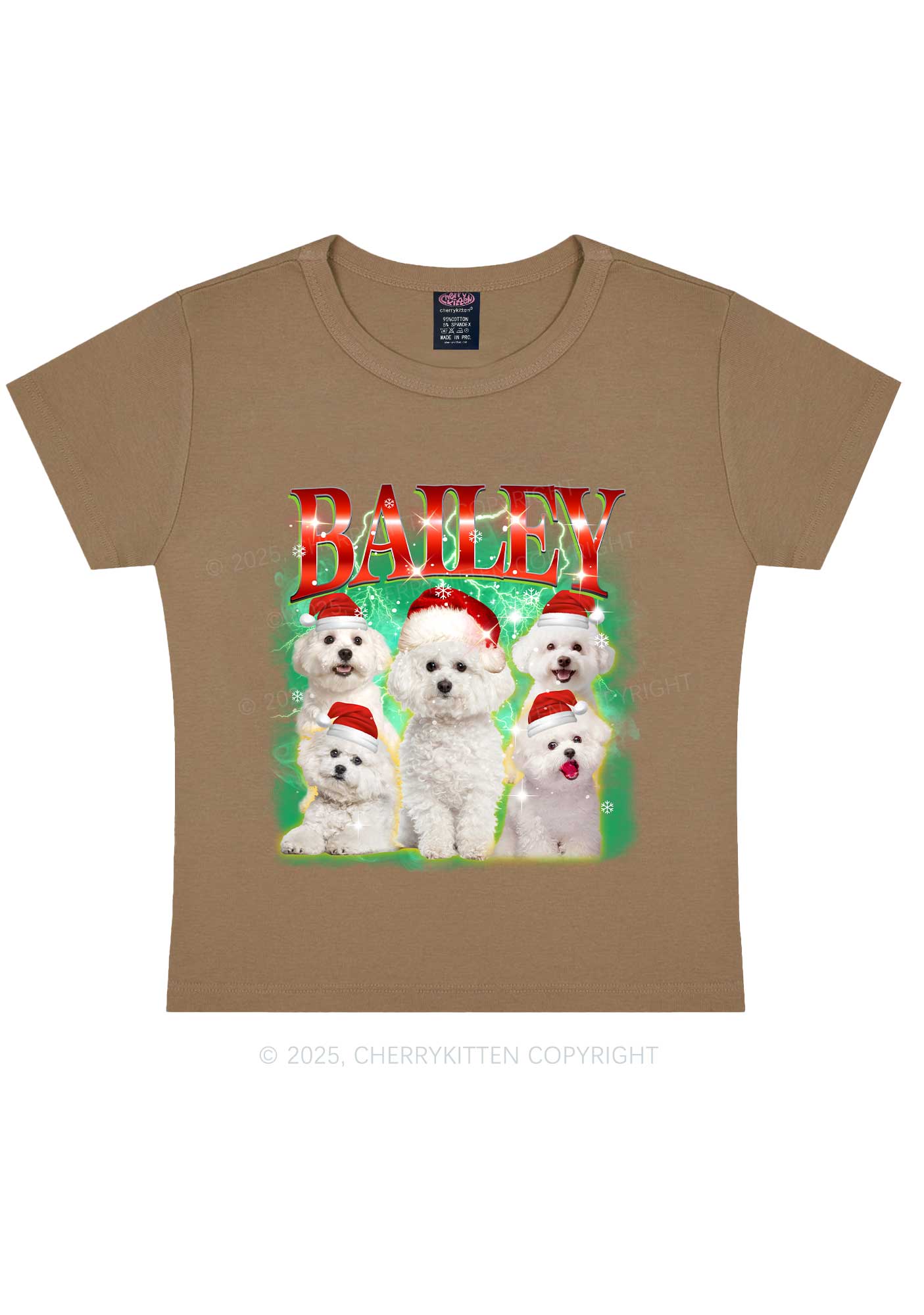 Custom Christmas Puppy Y2K Baby Tee Cherrykitten - Image 12