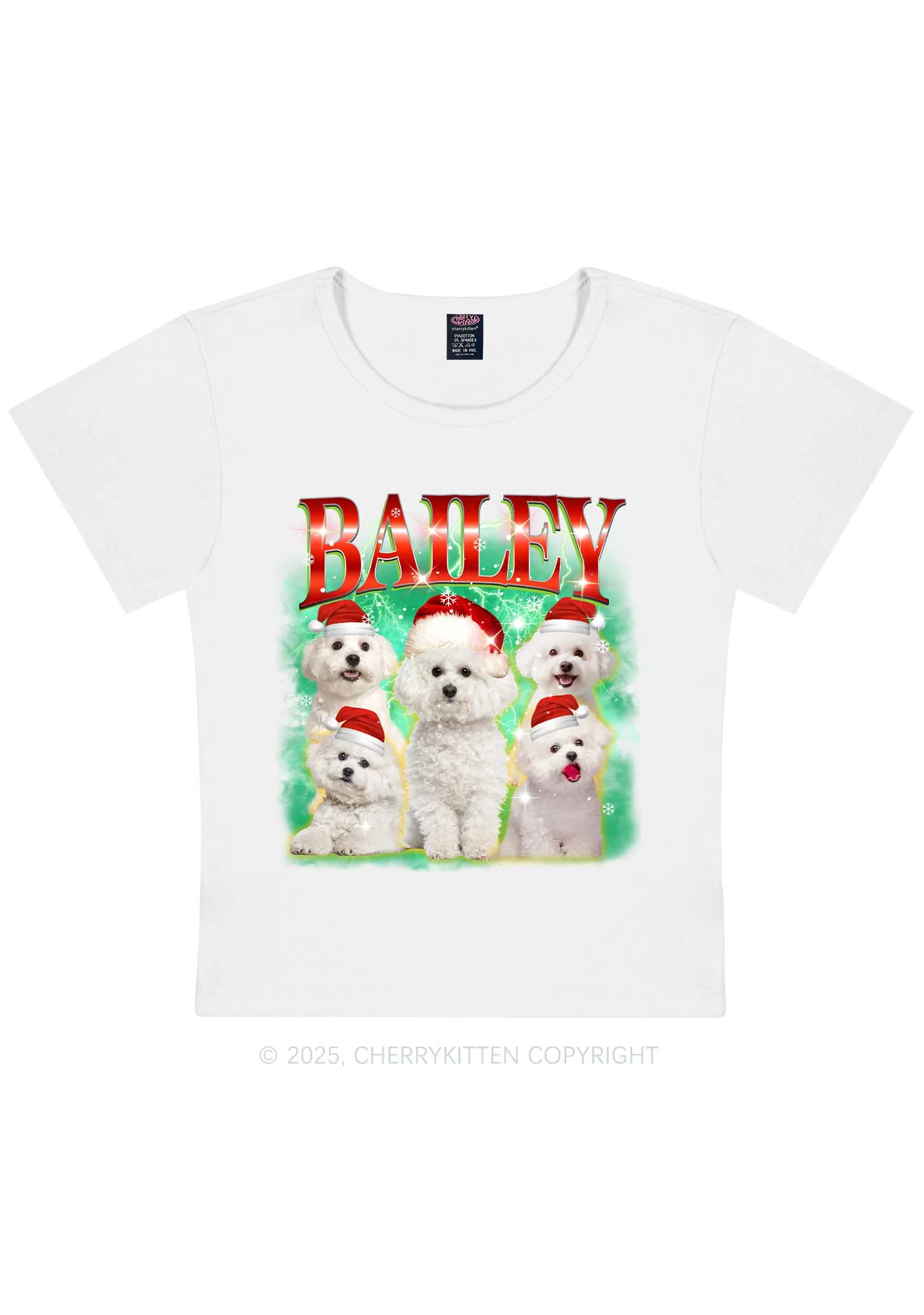 Custom Christmas Puppy Y2K Baby Tee Cherrykitten - Image 3