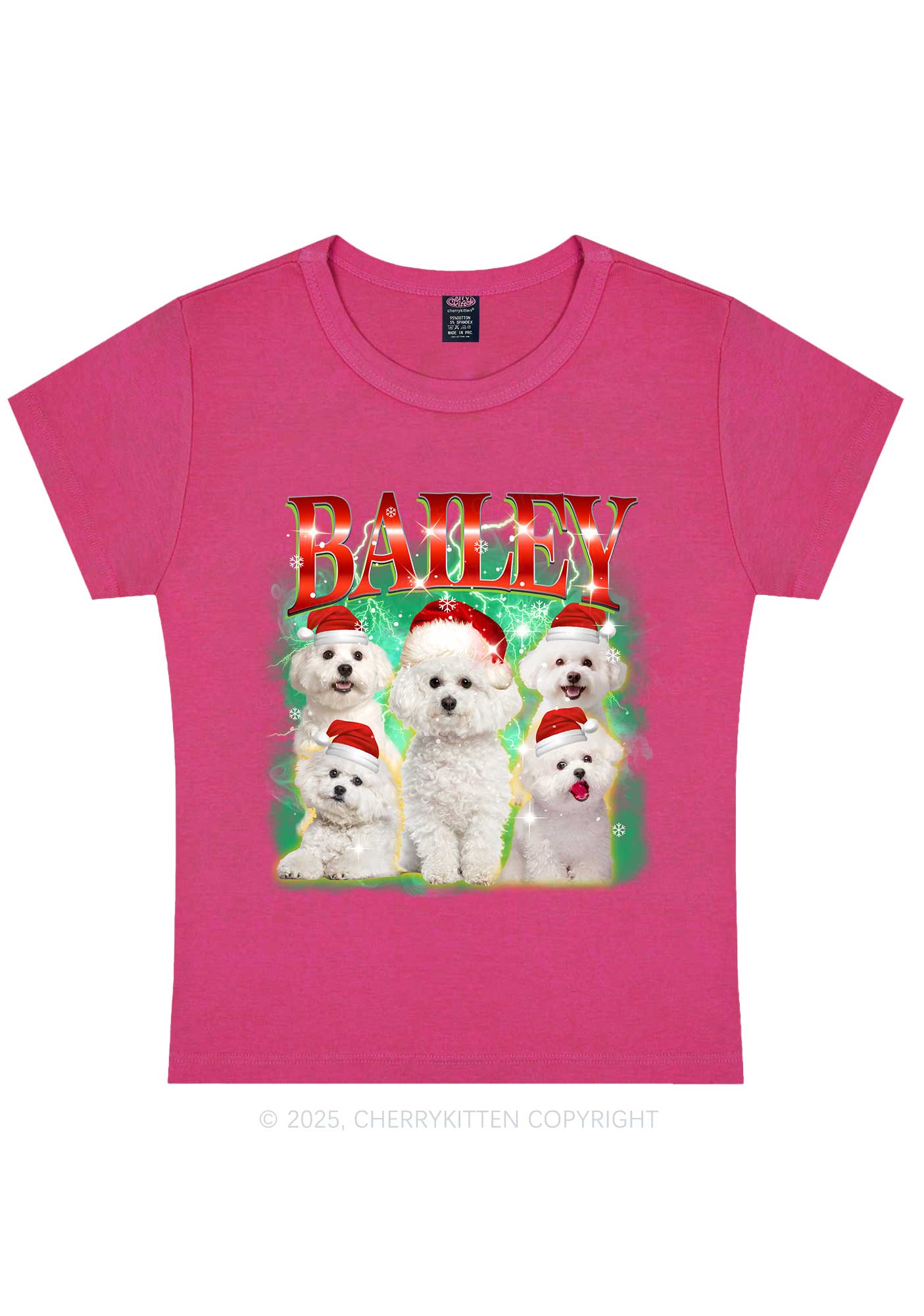 Custom Christmas Puppy Y2K Baby Tee Cherrykitten - Image 4
